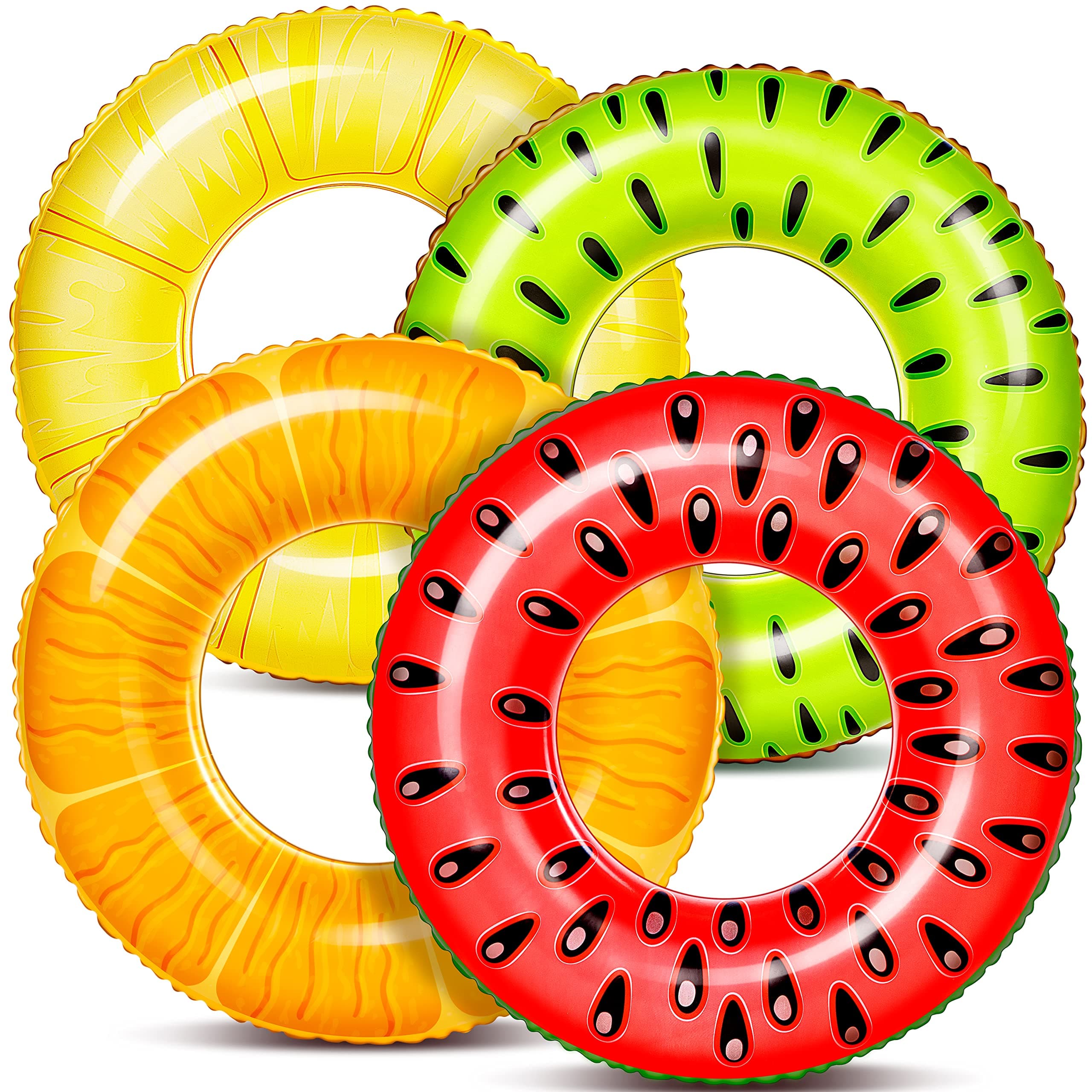 Sloosh Inflatable Pool Floats Fruit Tube Rings (4 Pack), Fruit Pool Tubes, Pool Floaties Toys, Beach Swimming Party Toys for Kids and Adults