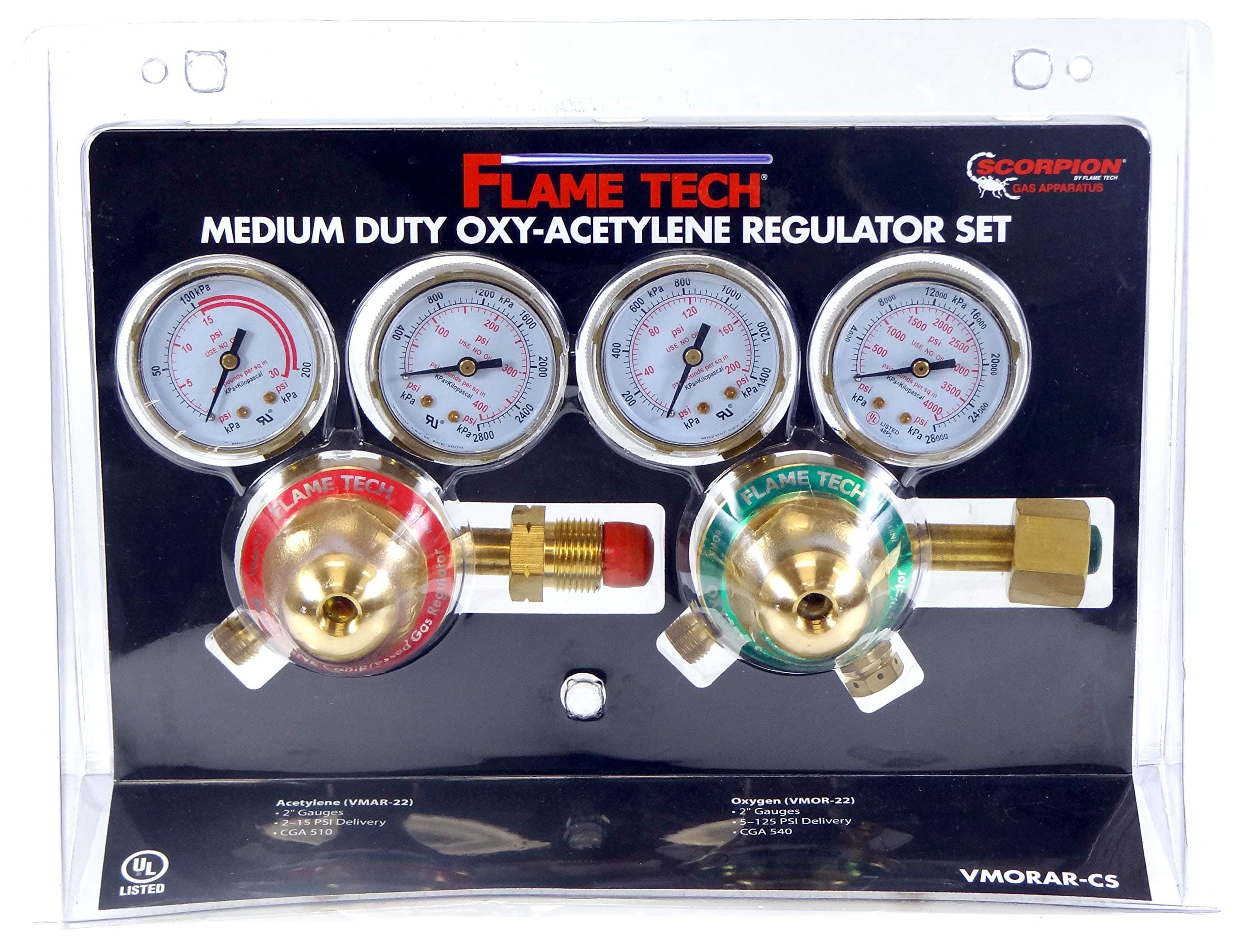 FlameTech VMORAR-CS Oxy-Fuel Medium Duty Regulator Set, Victor Compatible