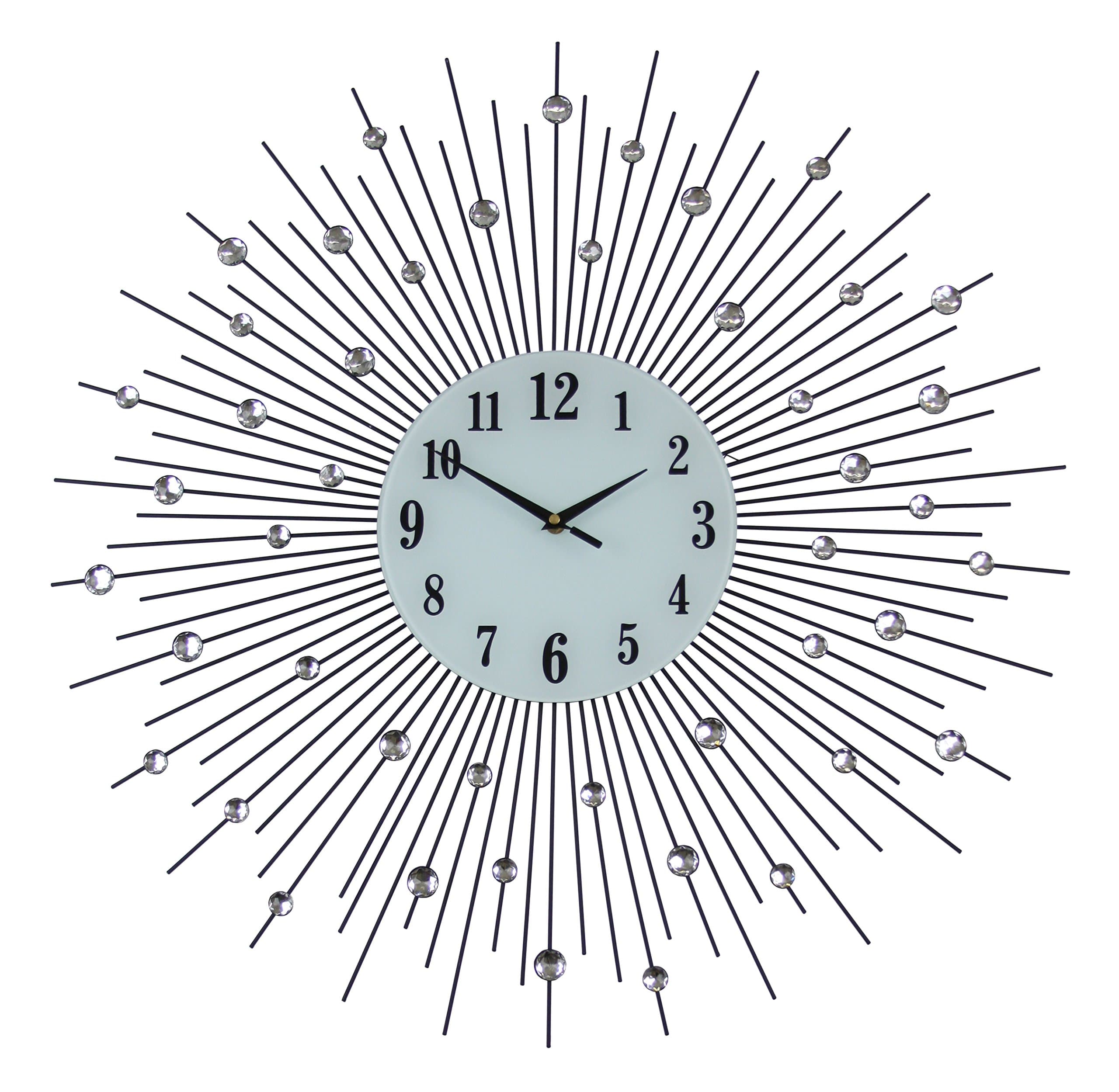IGD Large Silver Spoke Sunburst Clock with Crystal Accents