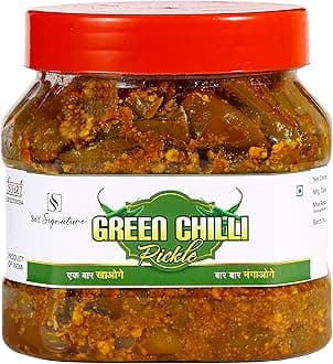 Self Signature Homemade Green Chilli Pickle, A Bit Spicy, A Bit Sour (Green Chilli, 500 Gm)