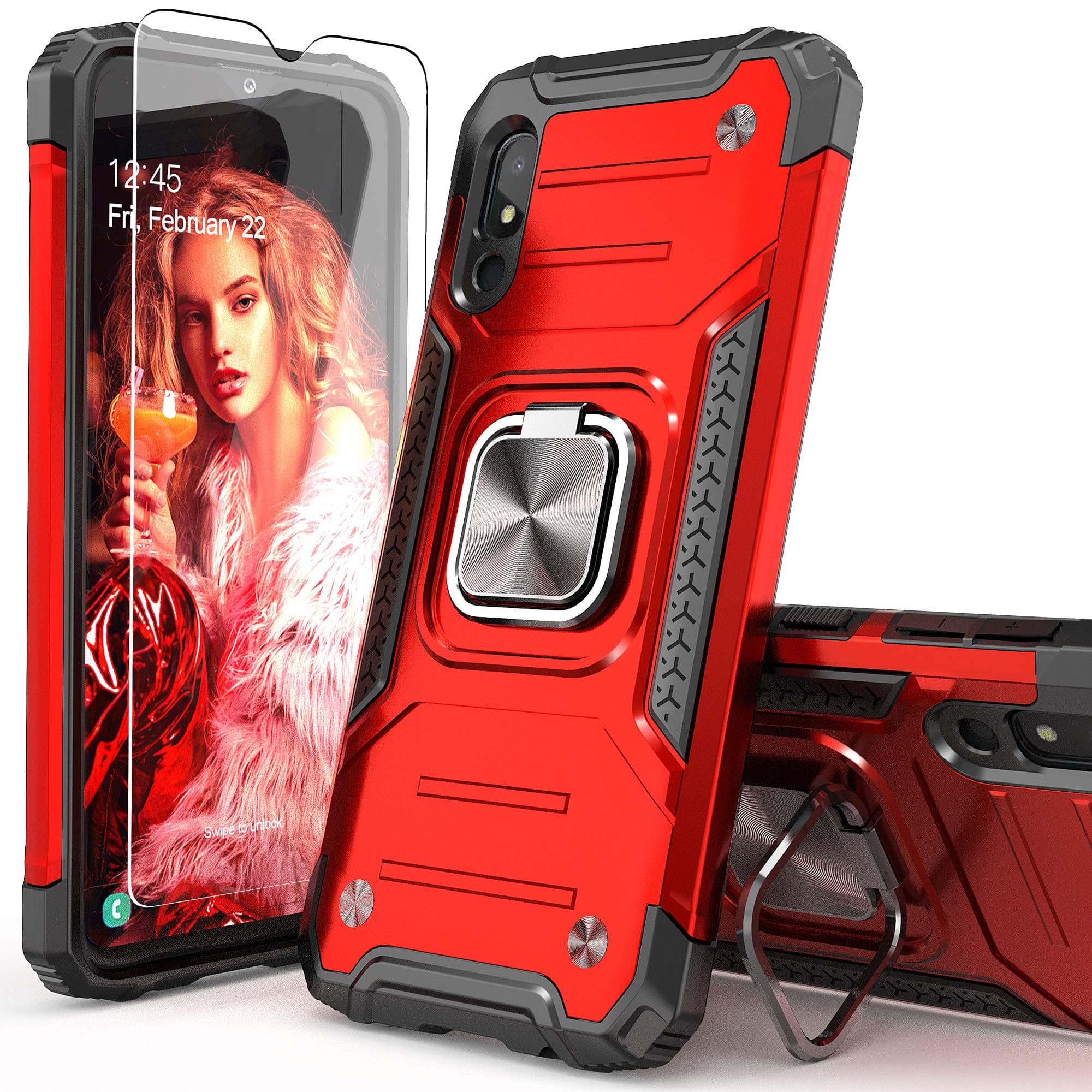 for Galaxy A10E Case with Screen Protector,Shockproof Drop Test Cover with Car Mount Kickstand Lightweight Protective Cover for Galaxy A10E,Red