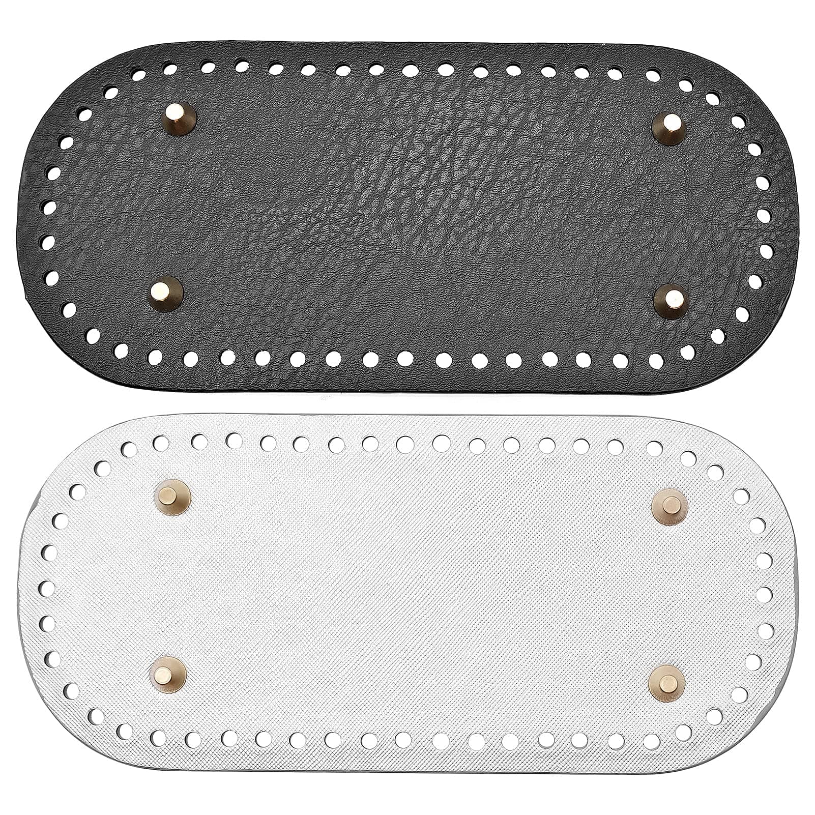 BLLREMIPSUR2PCS Crochet Bag Bottom, PU Leather Bag Bottom Base Pad, Oval Long Knitting Bags Nail Bottom Shaper, DIY Bag Bottom Cushion for Handbag, Shoulder Bags, Purse Making, Black, Silver Gray, 8.6 x3.9 inch