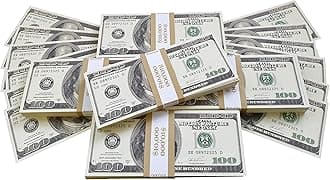 Prop Money Dollars - 500 Full Print Old Style $100 Dollar Bills - $50,000 Stack. for Movies, Advertising, Play, Fake, Party, Supreme Spray, Gun Cannon, Fancy Dress, Magic Tricks, Casino Games