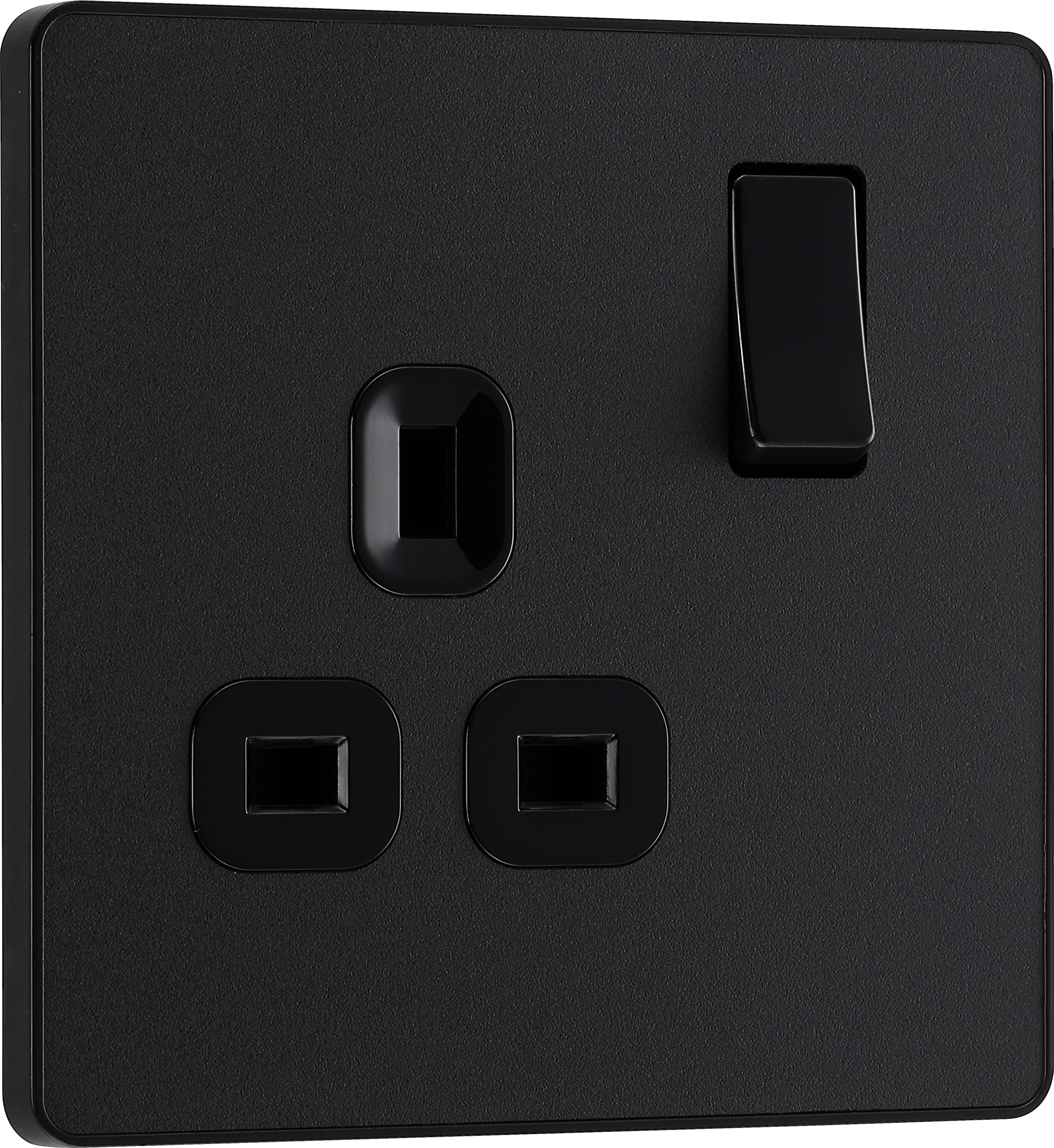 BG Electrical Single Switched Power Plug Wall Socket, Screwless Front Plate, Round Edges, Evolve, Matt Black, 13A, PCDMB21B