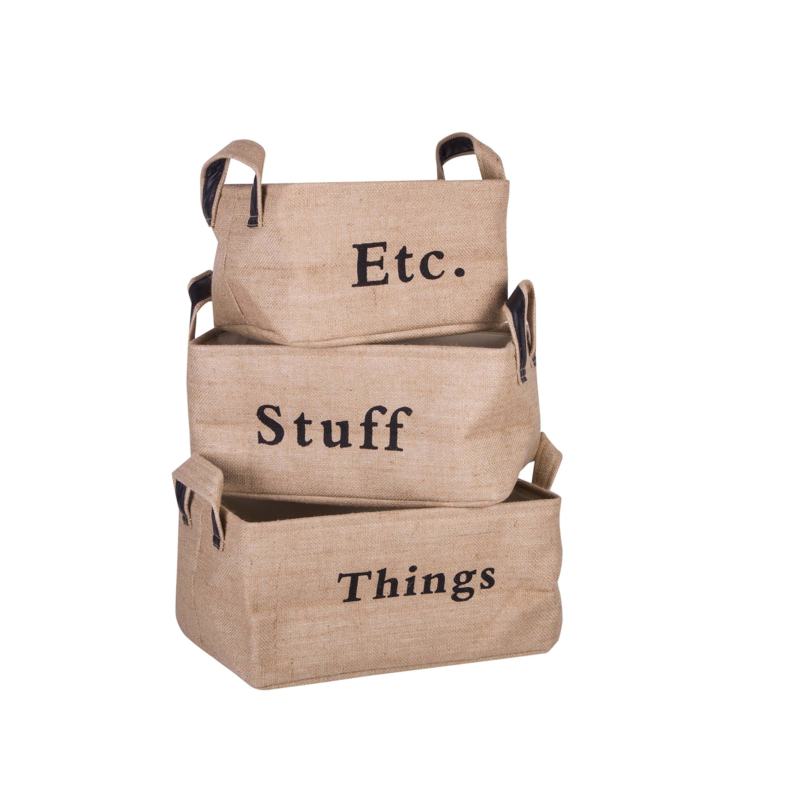 Artexitle Letters Style Foldable Multi-sized Square Natural Linen & Cotton Storage Bins Storage Baskets Organizers Office Storage Box,Set of 3