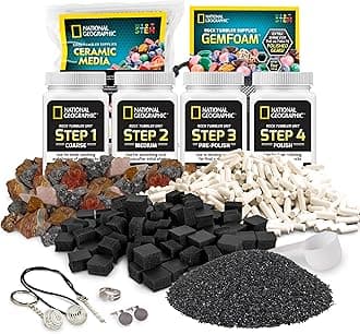 NATIONAL GEOGRAPHIC Rock Tumbler Media ââ‚¬â€œ Rock Polisher Tumbler Kit, 4 Stage Rock Tumbler Grit and Polish, Ceramic Pellets, GemFoam Polishing Foam, 3 lbs Madagascar Rocks, Great for All Rock Tumblers