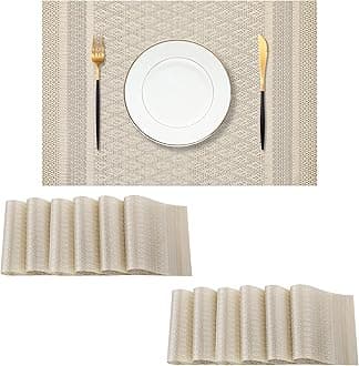 Leetaltree Stardust Yellow Placemats Set of 12 - Heat Resistant Non-Slip Place mats for Dining Table, Washable Durable PVC Vinyl Woven Table Mats（Stardust Yellow, 12）