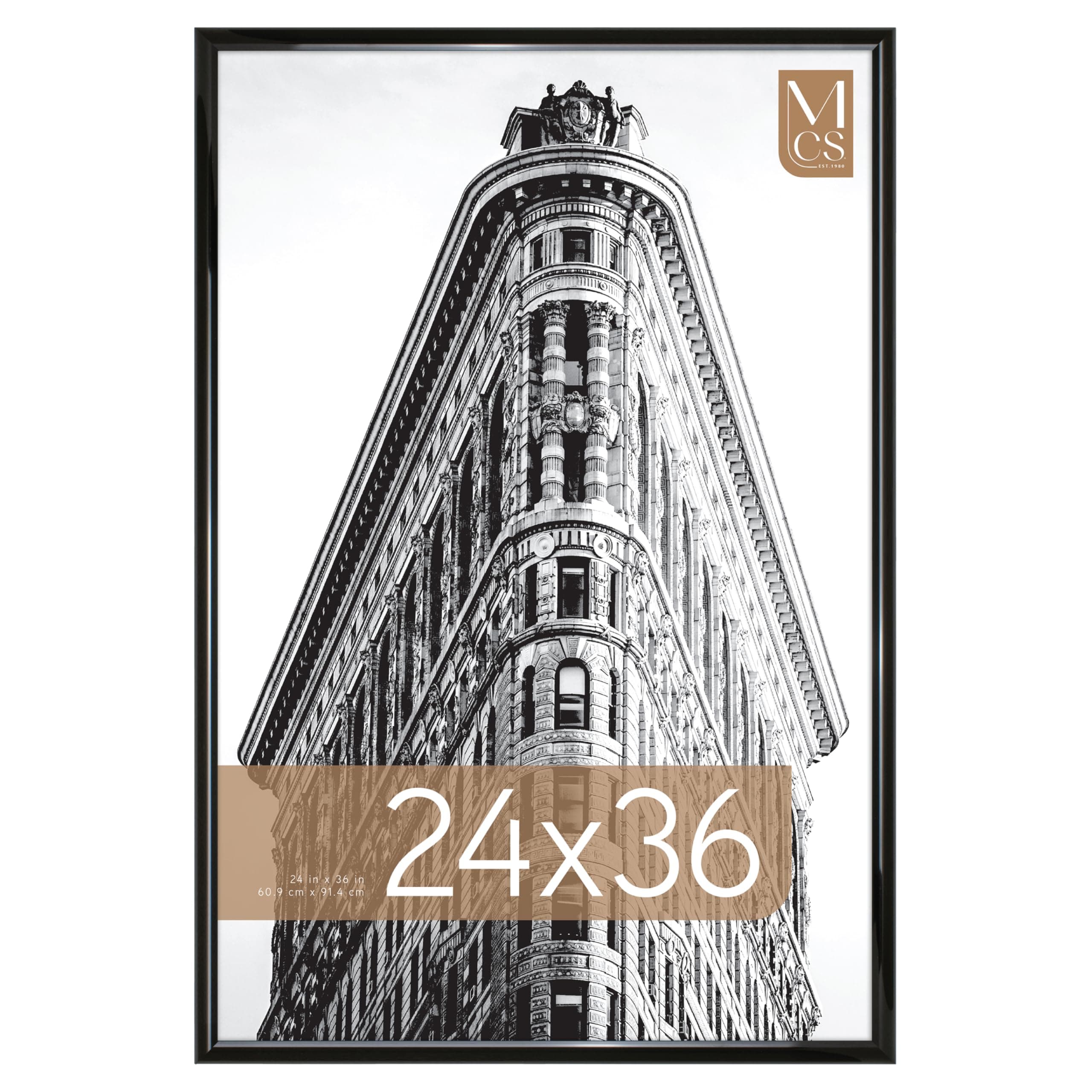 MCS Trendsetter 24x36 Poster Frame Black High-Gloss, Vertical & Horizontal Wall Hanging Large Picture Frame for Photos, Posters & Art Prints (1-Pack)