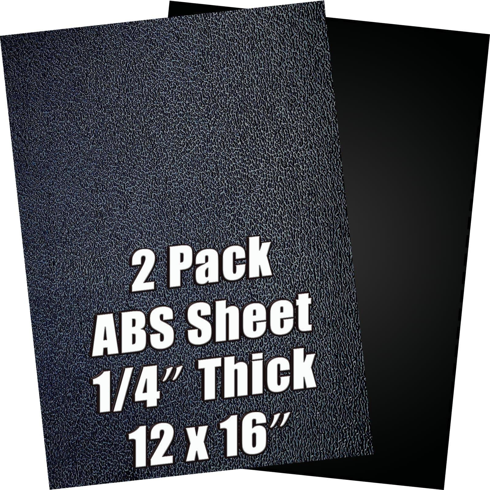ABS Plastic Sheet 1/4 Inch Thick 12" x 16" (2-Pack)，Black Rigid Moldable Panel with Different Surfaces (Textured Front & Smooth Back) for Structural Parts, Amp Mounting, and DIY Home Decor, etc.