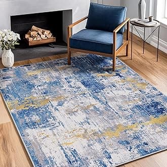 Washable Area Rugs 3'x5' Non-Slip Modern Abstract Soft for Living Room Entryway Bedroom Nursery, Print Pattern, Grey Blue Gold/Golden