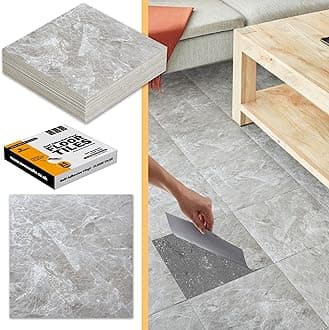 NOVECRAFTO Vinyl Floor Tiles Self Adhesive - 40 Pack To Cover 40 sqf (3.72 sqm) | Each Sticker Tile Size 12x12In (30.5 x 30.5cm) - Peel and Stick Vinyl Floor Tiles | Light Grey Marble Effect