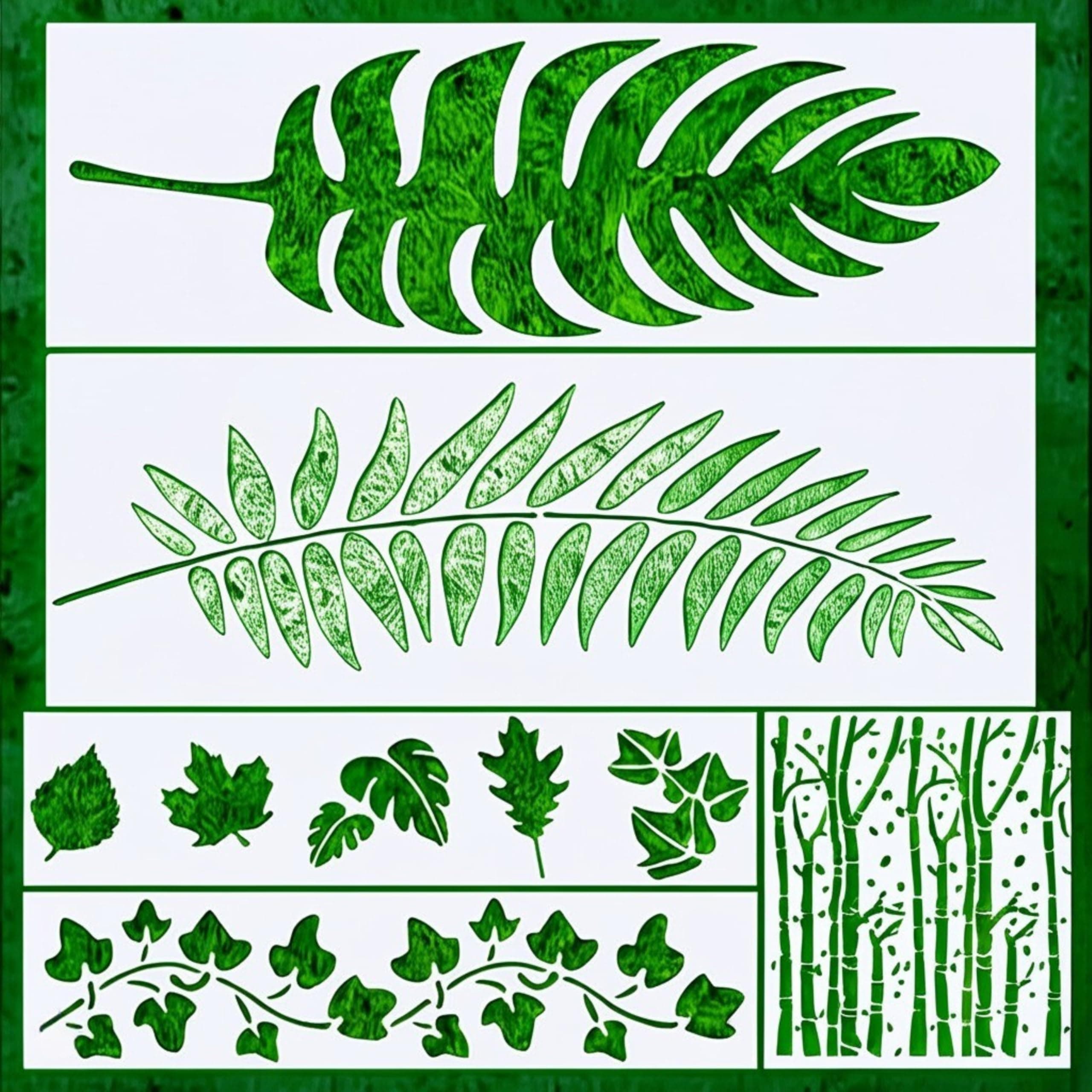 Large Leaf Stencils for Painting - Wall Pattern Stencils for Walls, Furniture, Wood & Art - Tropical, Palm Leaf, Vines and Aspen Tree Stencil