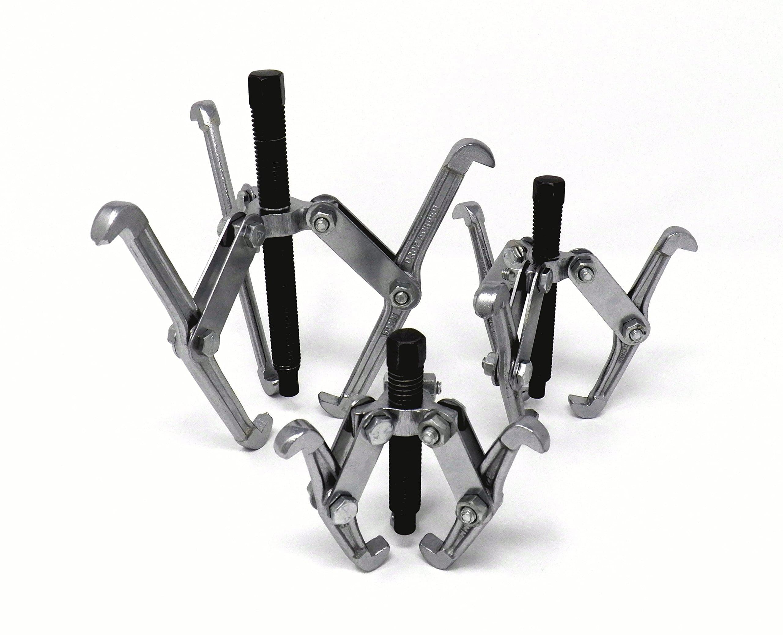 IIT 51050 3 Jaw Gear Puller Set, 3 Piece Universal gear and bearing puller set/w 4 or 8 position reversible inside/outside short, standard, long, & extra-long reach, 3", 4", and 6" pullers