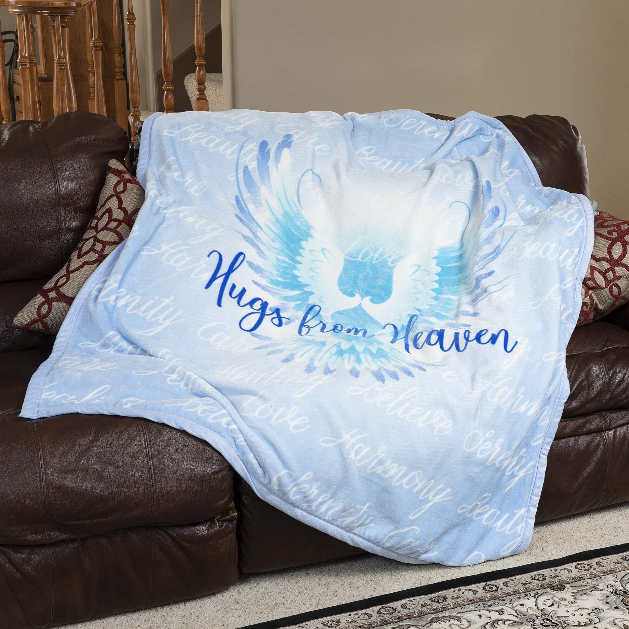 1i4 Group Outrageously Soft 50-by-60-inch Soft Sentiments Reversible Velvet Ultra Plush Throw (Hugs from Heaven, Blue)