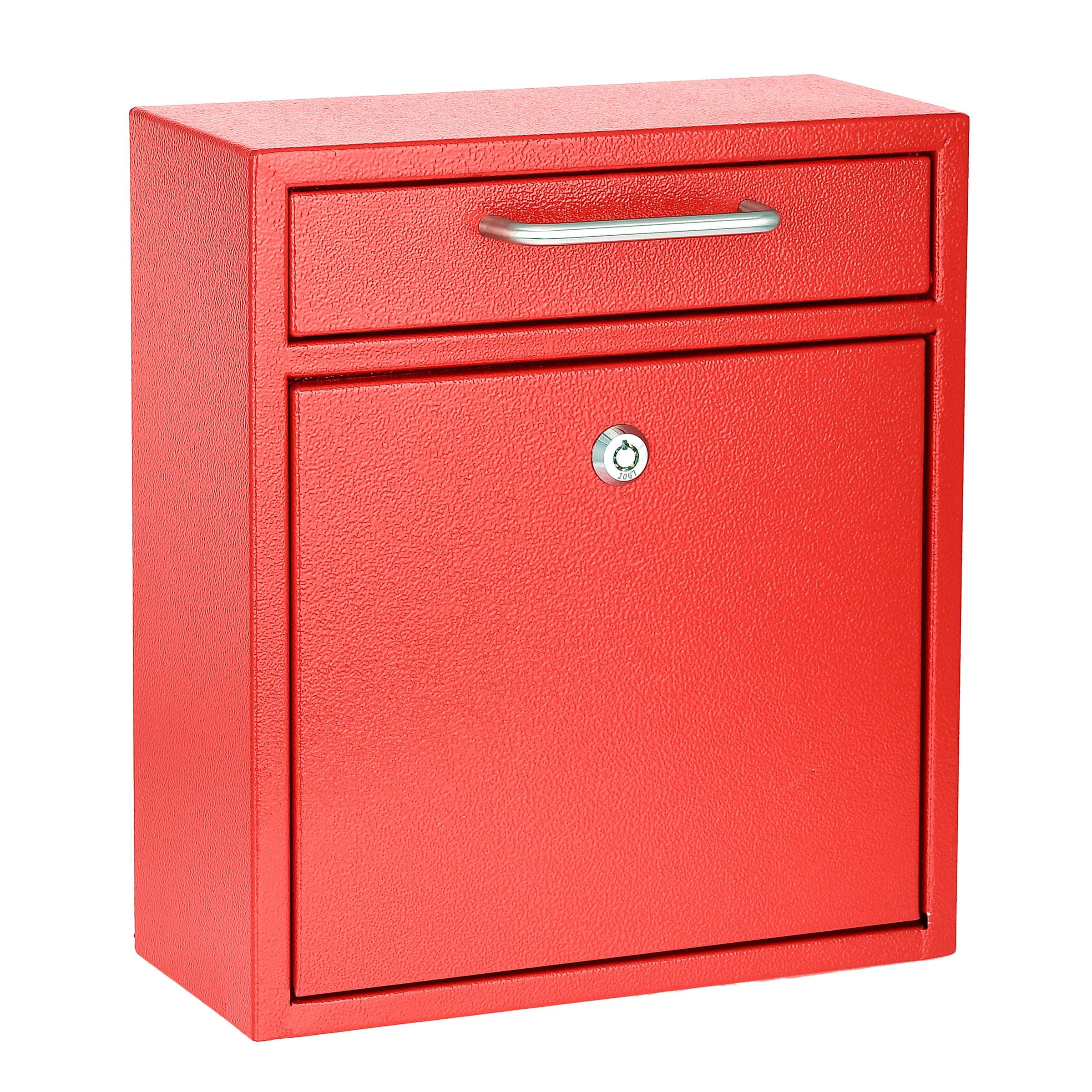AdirOffice Locking Drop Box – Wall Mounted Mailbox – (Medium, Red)
