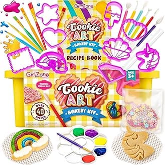 GirlZone Cookie Art Bakery Kit, Decorate Using Sugar Decorating Supplies with Stencils, Brushes and Cutters, Fun Decorating Kit and Gift Idea