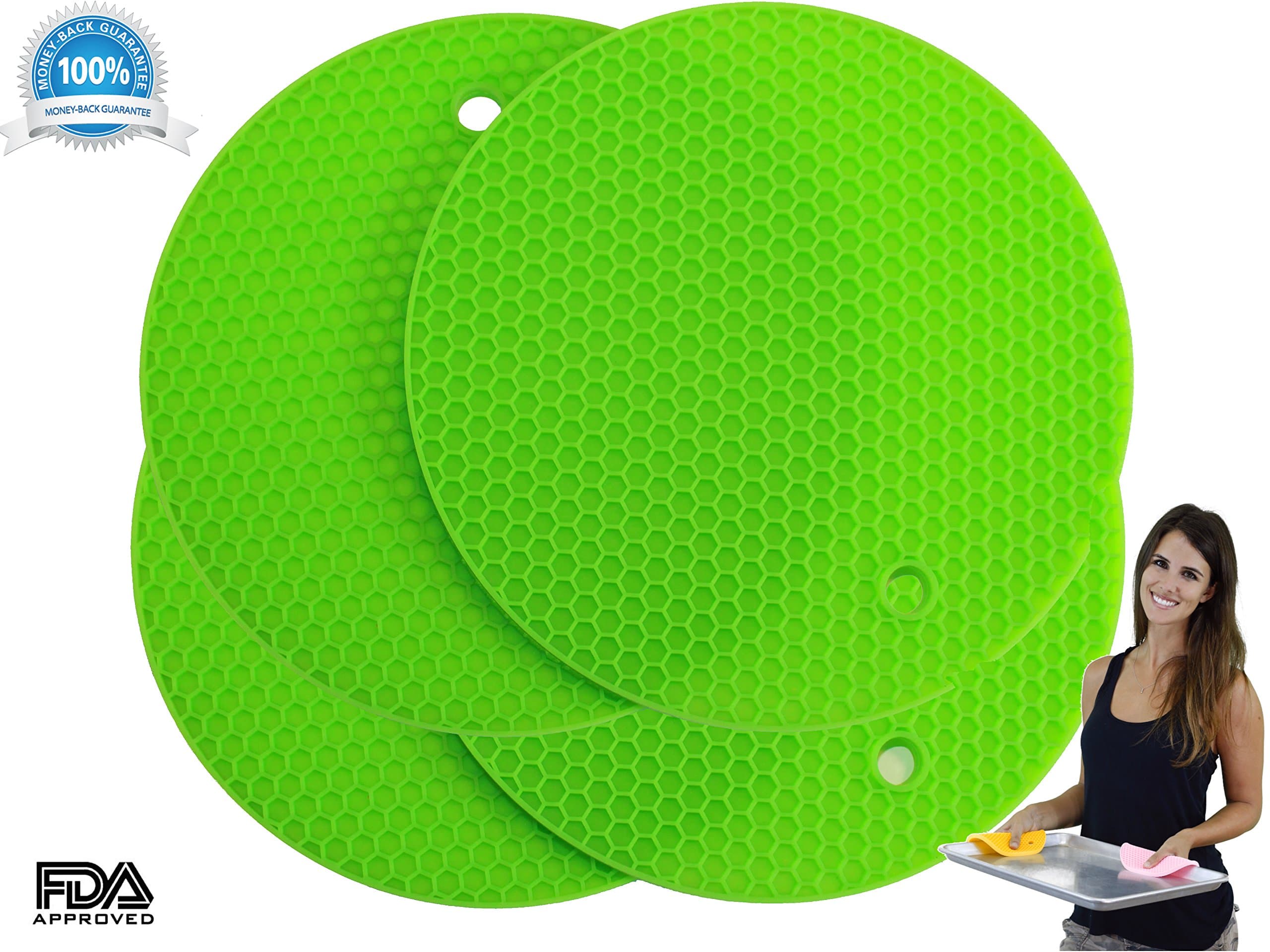 Silicone Multipurpose Kitchen Tool: Pot Holders, Trivet, Jar Opener, Large Coaster, Spoon Rest, Flexible, Durable, Heat Resistant Mat (4 Pack, Green)