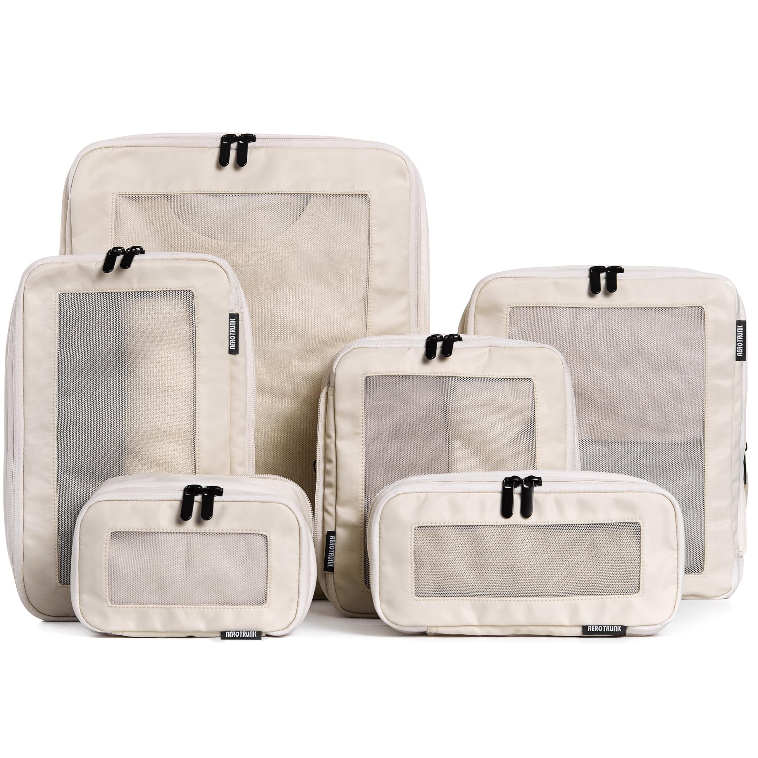 Aerotrunk Compression Packing Cubes for Suitcases - Double Zipper Compression Luggage Organizers - Washable Travel Packing Cubes (6-Pack, Beige)