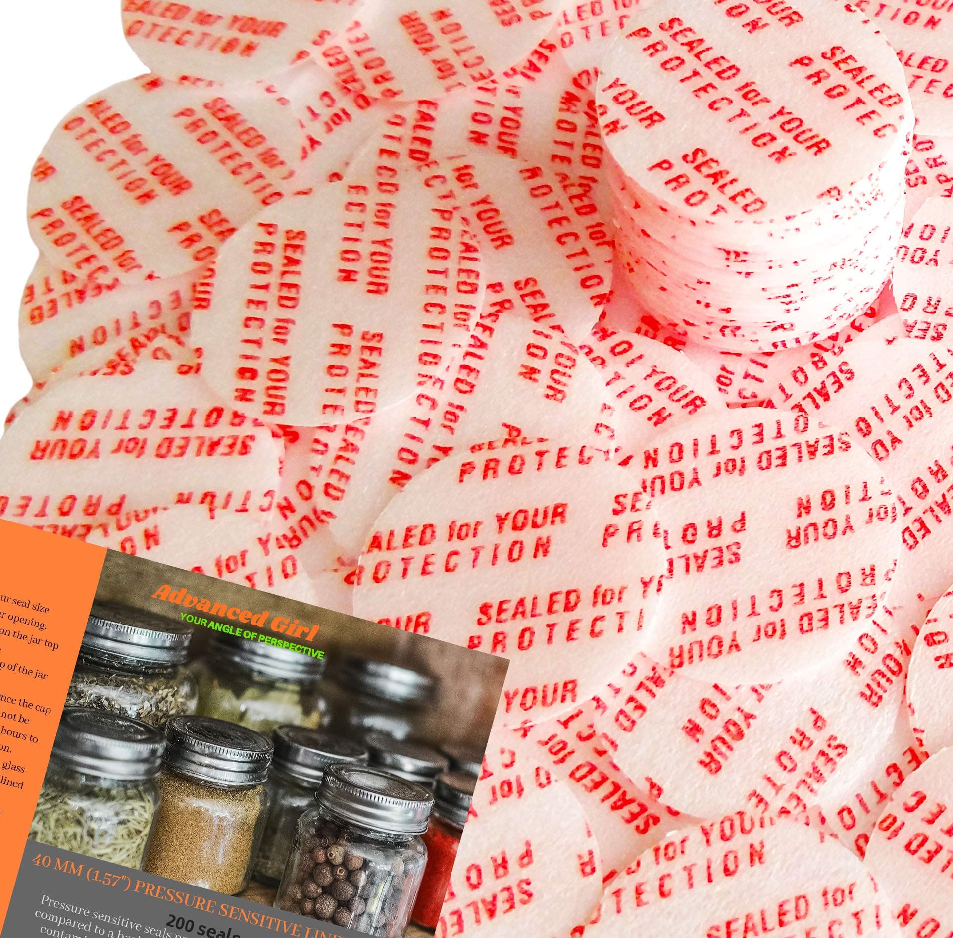 Advanced Girl Pressure Sensitive Torque Activated Seals Cap Liners - 40 mm (1.57") -200 PCS -Made in USA- for Glass & Plastic Bottles & Containers - No Induction Sealer Needed