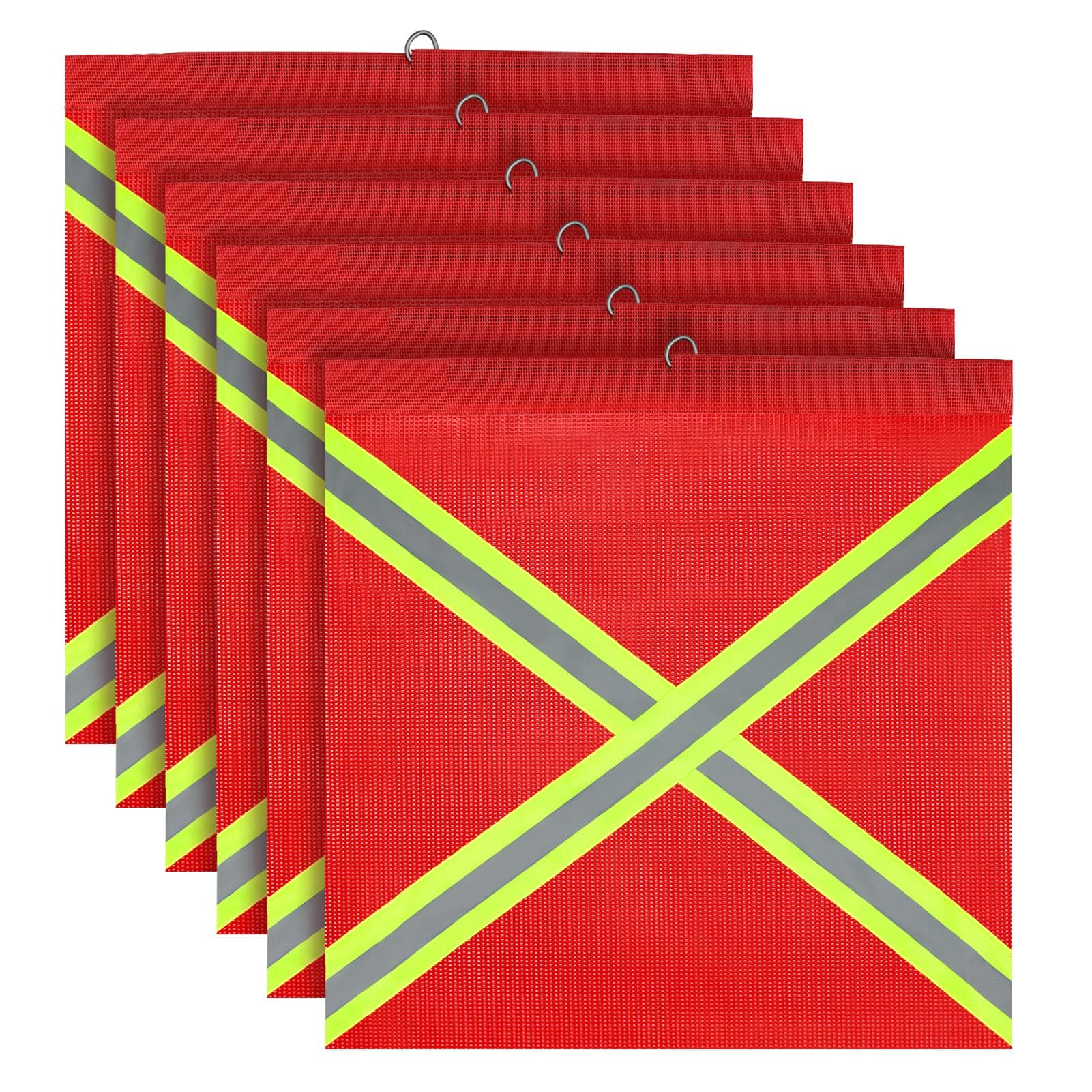 Safety Flags with Wire Loop 6 PCS 18x18 Inch Mesh Warning Sign Flags for Trailer Truck Hauling Single Sided Cross-Reflective Strip Flag (Deep Red)