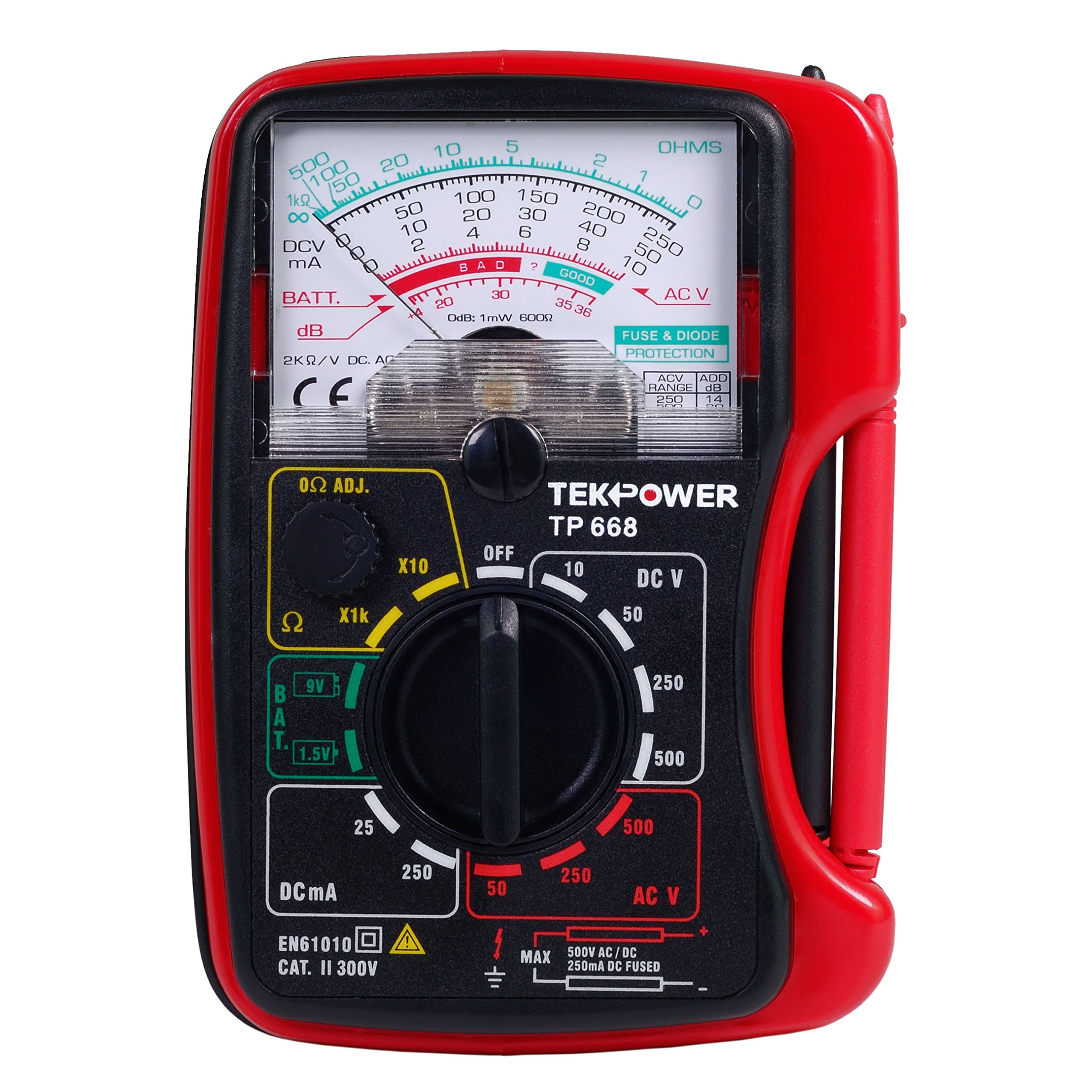 Tekpower TP668 Palm-size 13-range Analog Multimeter with 1.5V and 9V Battery Tester