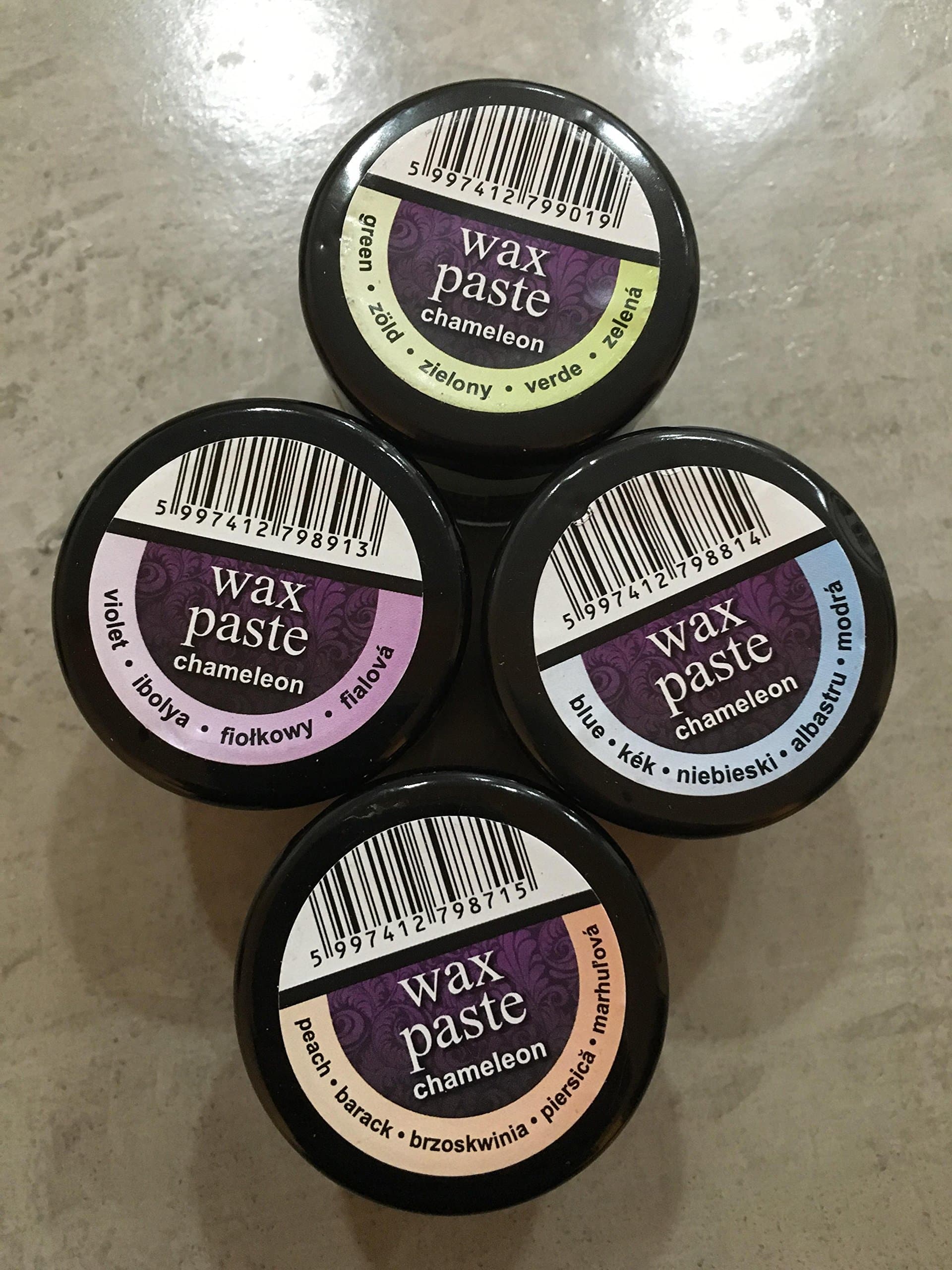 Pentart Chameleon Wax Paste Super Bundle with all 4 colors: Violet, Blue, Green and (Peach) Apricot, 20 ml each