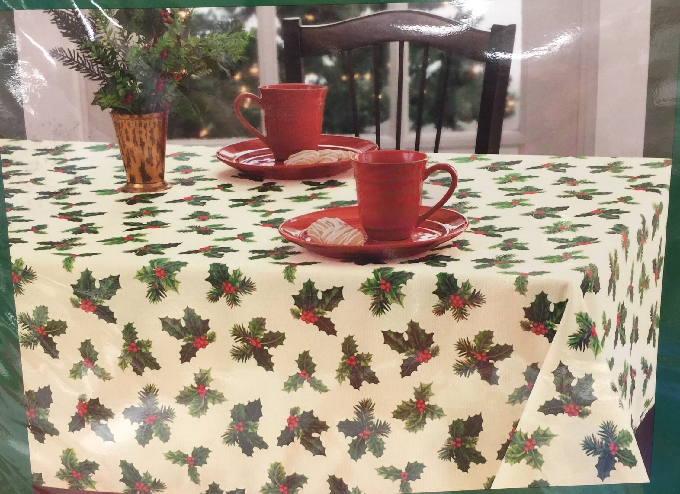 Holly Holiday Oblong Rectangular Tablecloth, 60-by-102 Inches