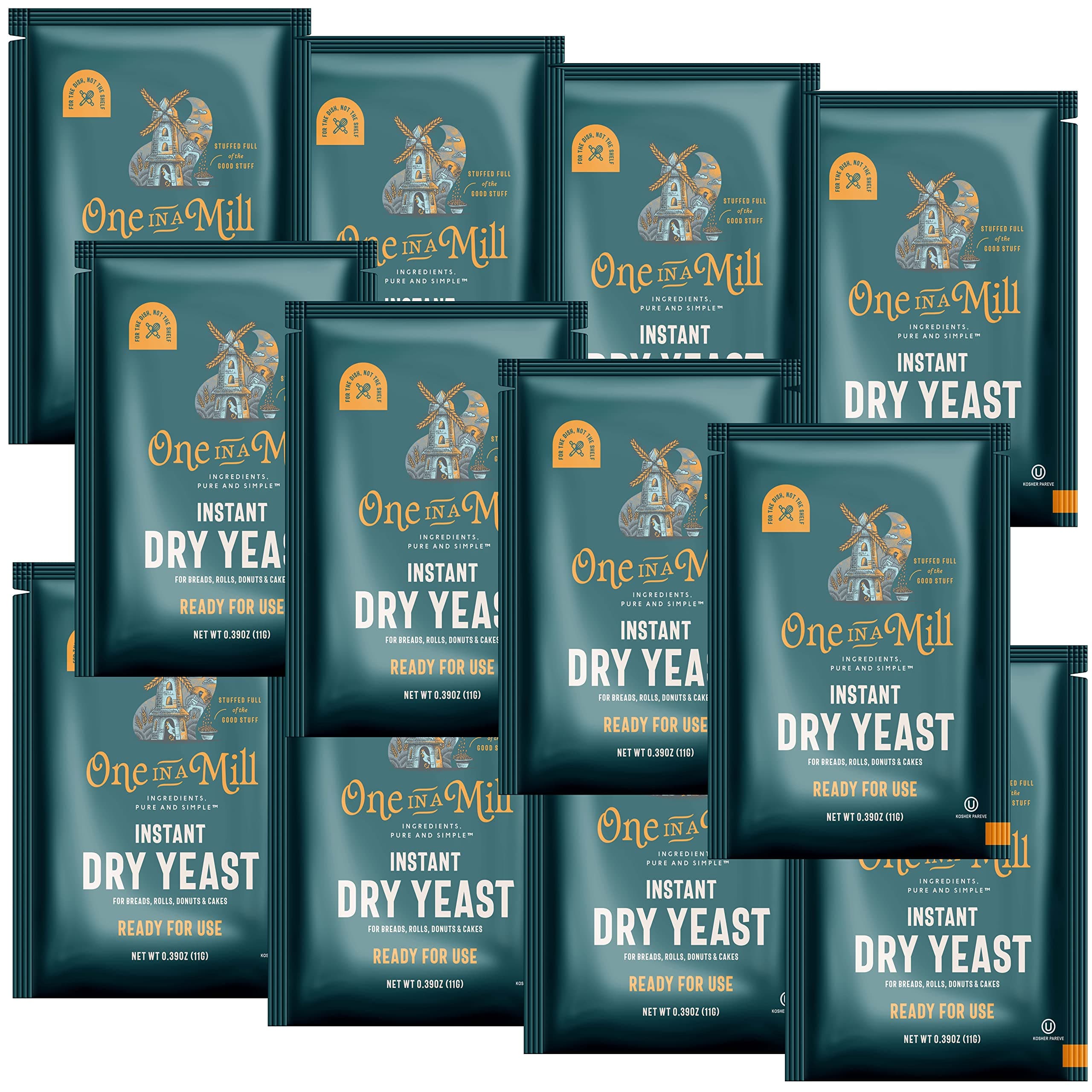 Instant Dry Yeast Packets | Fast Acting Self Rising Yeast for Baking Bread, Cake, Pizza Dough Crust | Kosher | Quick Rapid Rise Leavening Agent for Pastries | 12 Packets