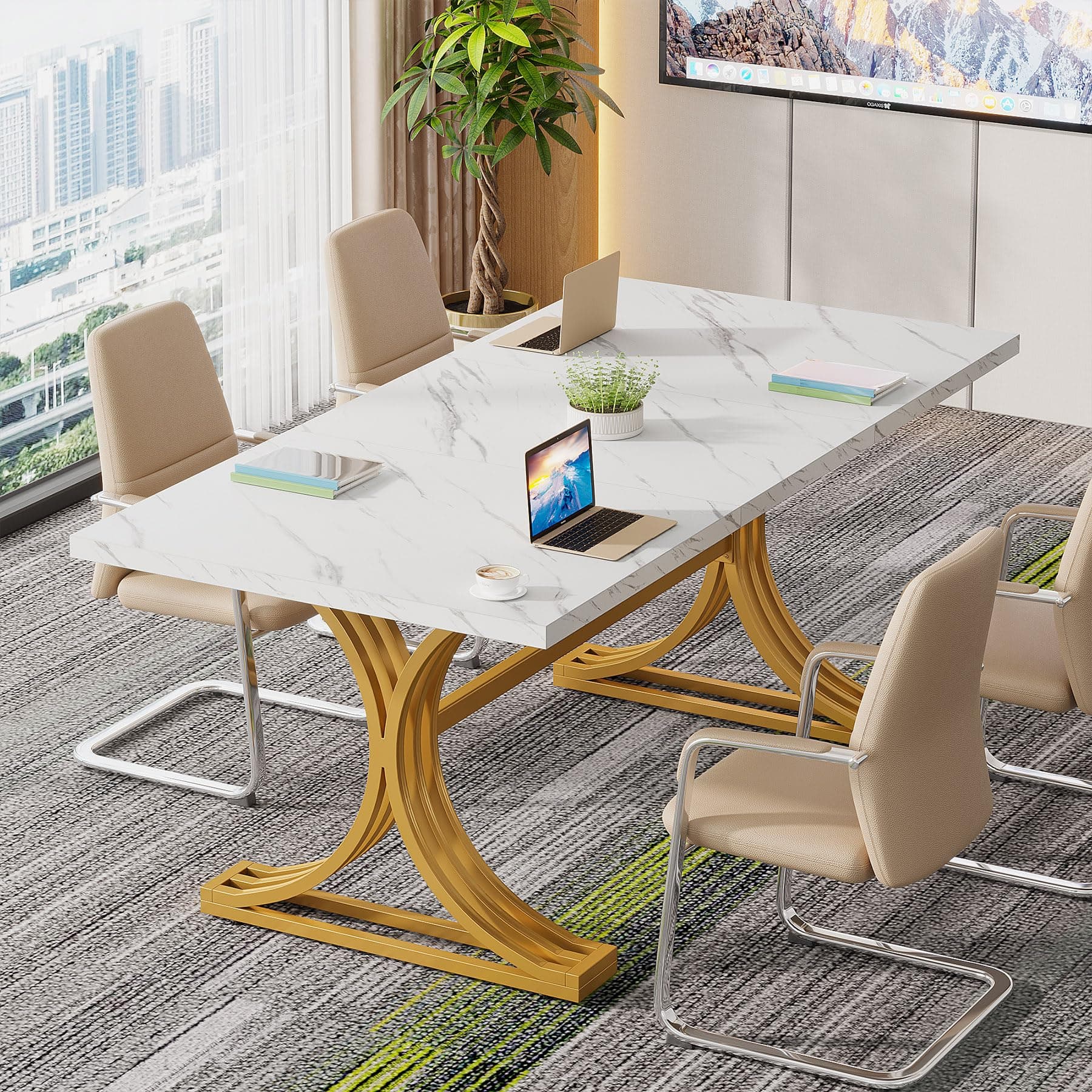 Tribesigns 5FT Small Conference Table for 4 to 6, Modern Meeting Table with Strong Metal Frame for Office Meeting Conference Room