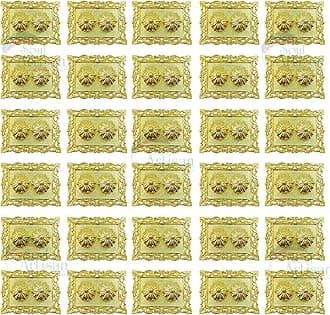 Rectangle Design Double Kumkuma Holder Chimil Box - Plastic Golden Metallic Color(Pack of 30) - Decorative Art Design Tilak Daani, Sindoor for Women Return Gift, Diwali, Weddings, Pooja