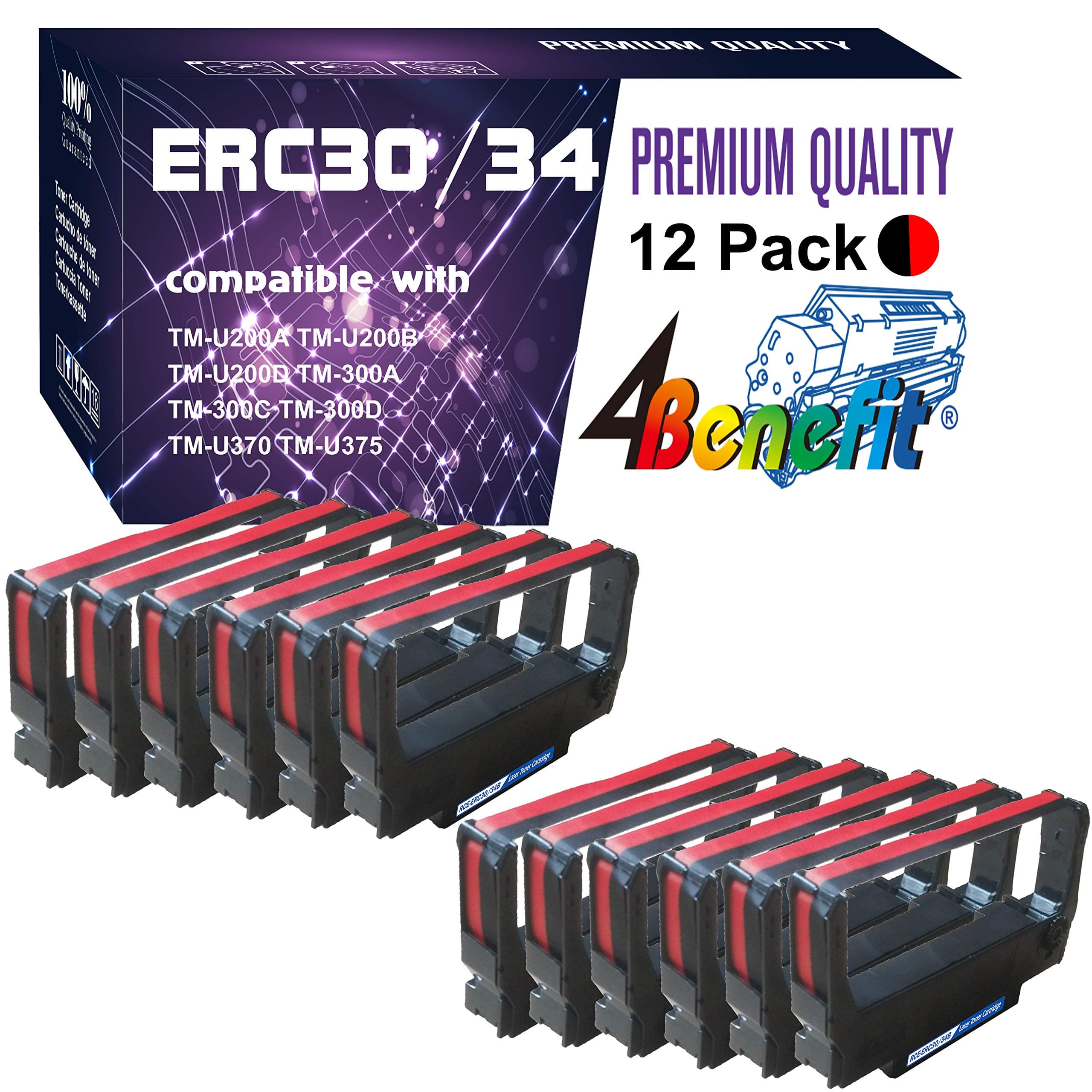 (12-Pack, Black Red) 4Benefit Compatible POS Ribbon ERC30 ERC34 ERC38 Ribbon ERC30BR Used for M188B TM200 MU370 TM-U220d TM-U220 TMU230 DPN2700 M270 Printer