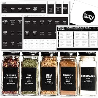 Black Spice Labels for Glass Jars, 148 Spice Jar Labels Stickers Preprinted Waterproof, Rectangle Herb Seasoning Stickers Containers Kitchen Pantry Organization