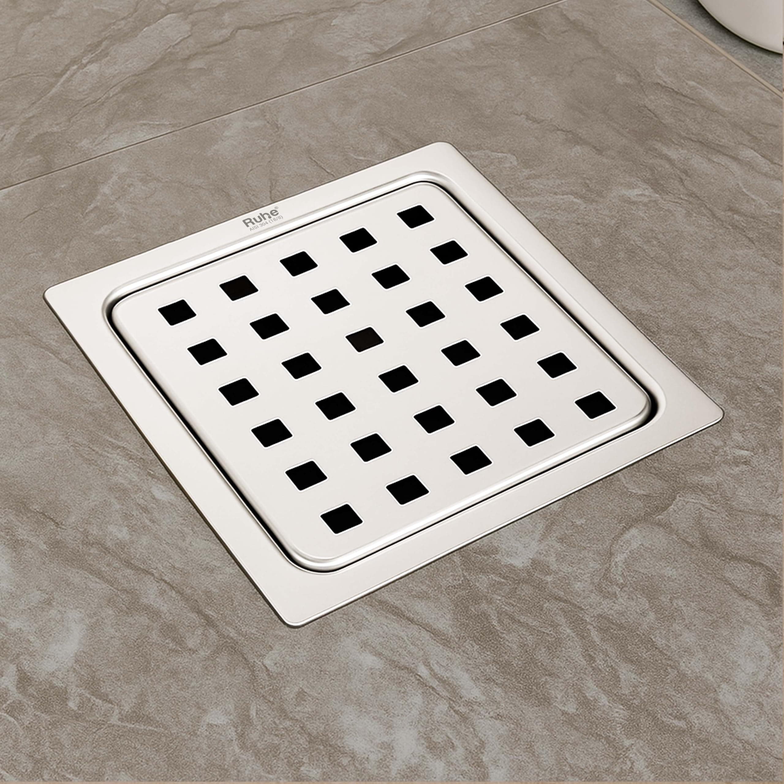 Ruhe® Fire Square Flat Cut Floor Drain | 304-Grade Stainless Steel Drain Jali | 5 x 5 inches | Floor Drainer with Cockroach Trap/Jali