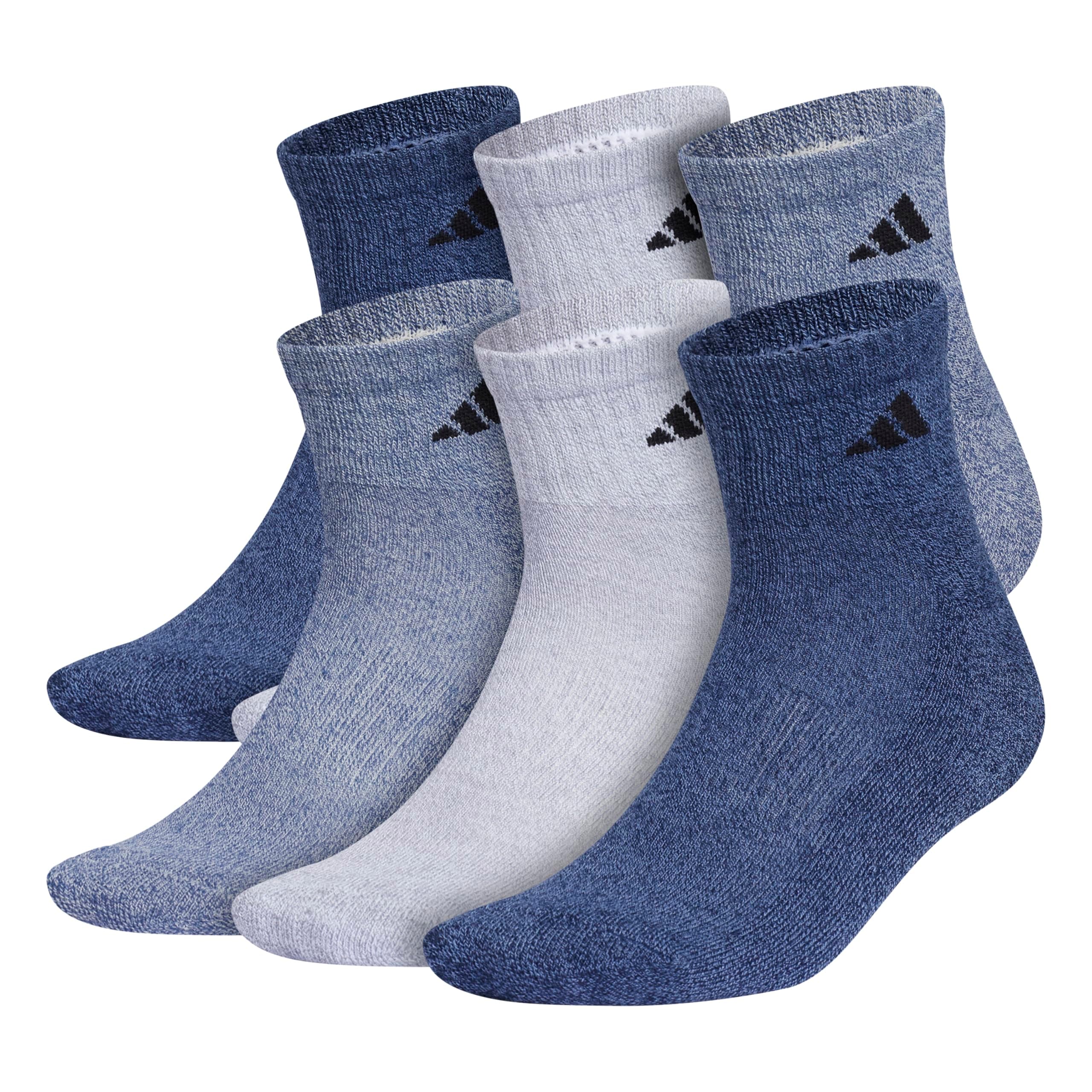 adidas Men's Athletic Cushioned Quarter Socks (with Arch Compression for a Secure fit (6-Pair), Tech Indigo Blue/Grey/Collegiate Navy, Large, Tech Indigo Blue/Grey/Collegiate Navy, L