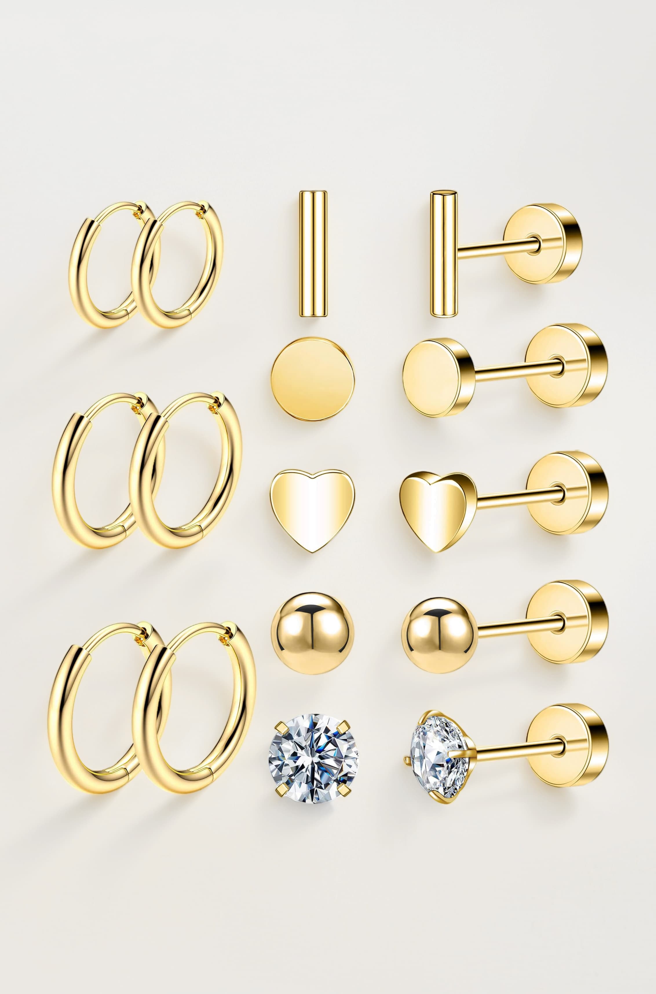 Versatile 8 Pairs Titanium Earrings for Sensitive Ears - Polka Dot Ball Opal Cubic Zirconia, 20 Gauge, Pure Titanium Stud and Ring Earrings Set - G23 Flat Back Titanium Earrings for Women