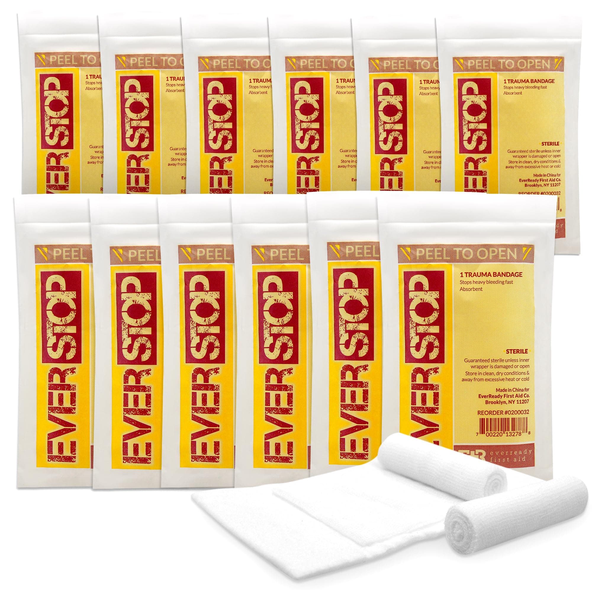 Ever Ready First Aid EverStop First Aid Blood Stopper Compress Multi-Purpose Wound and Trauma Dressing- 12 Pack