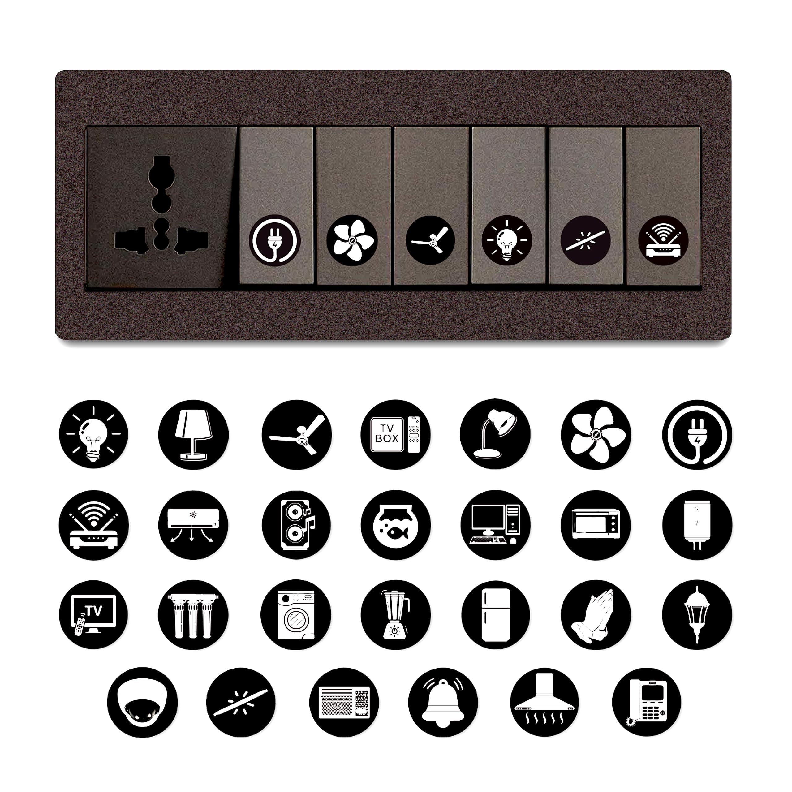Clickedin Switch Board Stickers Black and White | Switch Id Sticker Vinyl Labels 3-A4 Sheets for Electric Board Appliances Including 27 Designs in Total 495 Stickers for Switches, Self Adhesive