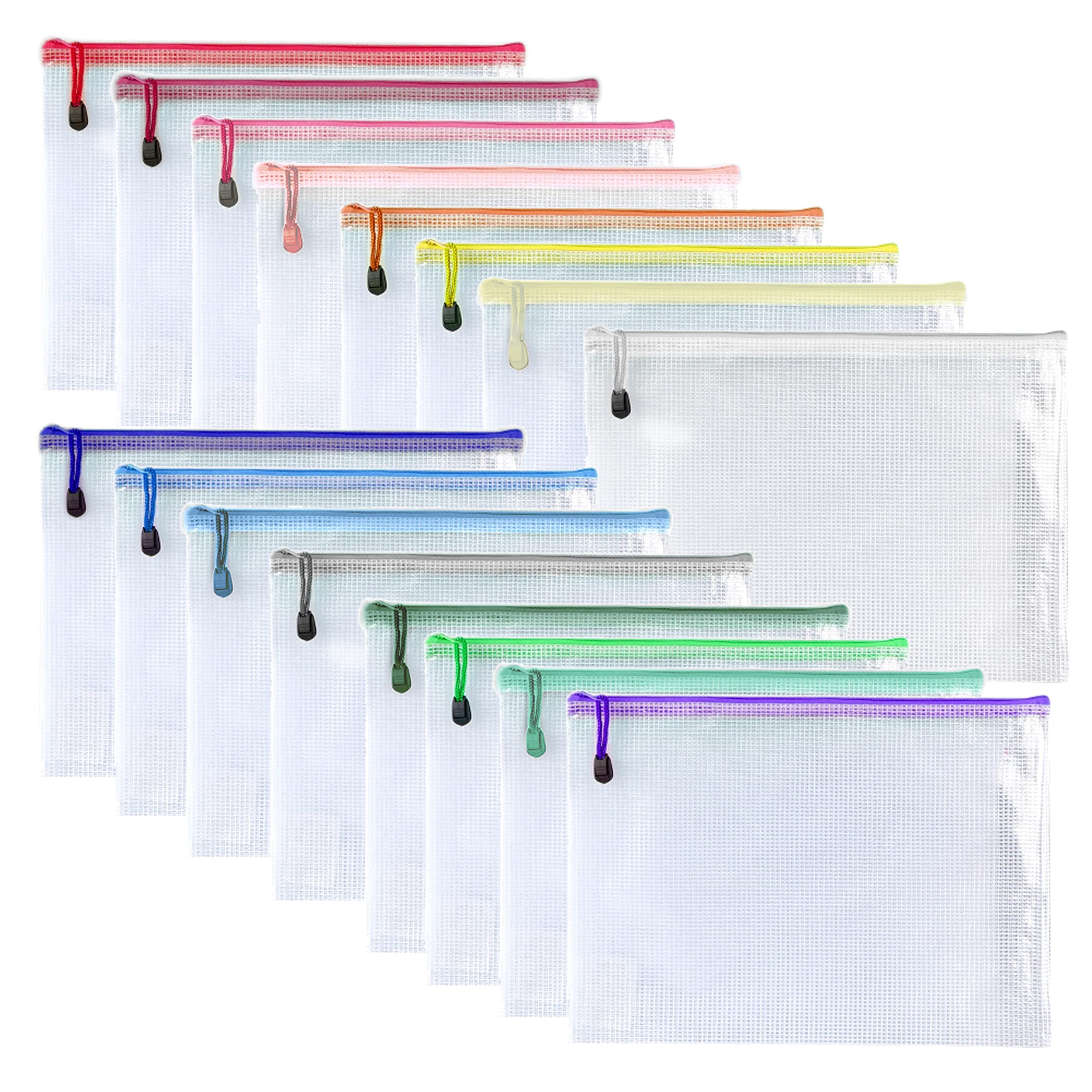 Oaimyy-16 Pcs-3"x 5"-Plastic Mesh Zipper Pouch Document Folders Bag Zipper Zip File Folders Puzzle Storage Bags for Office Supplies, Travel,Puzzles Games Organizing Storage-Multicolor