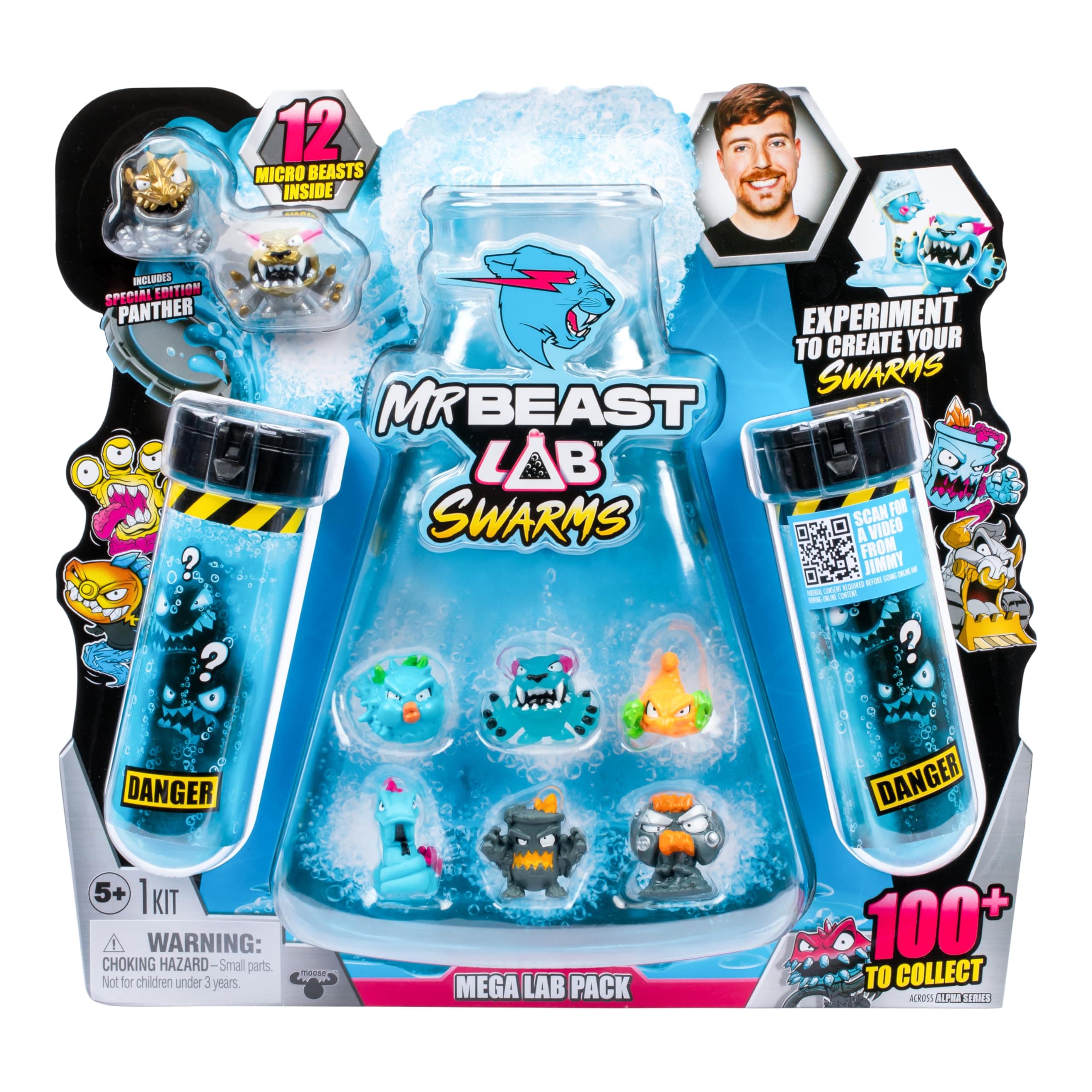 MrBeast Lab Swarms Mega Lab Tuff Top 12 Pack - Add water and shake the test tube, Includes 12 MrBeast Collector Characters - Over 100 - Special Edition Panther