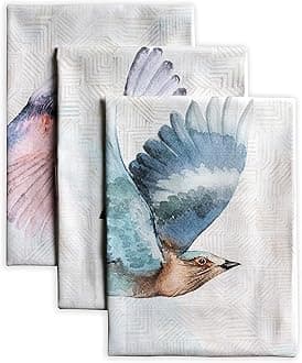 Maison d' Hermine Dishcloth Set of 3, 100% Cotton Easter Kitchen Towel for Dining, Kitchen, Party, Wedding, Restaurant & Camping, Flying Birds - Spring/Summer