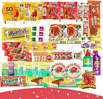 Mexican Candy Variety Pack (50 Count) Dulces Mexicanos, Mexican Snacks, with Vero Lollipops, Lucas Candy, Pulparindo Tamarindo, Mazapan, Spicy Dulce Mexico Assorted Mix, by Sabores de Mexico