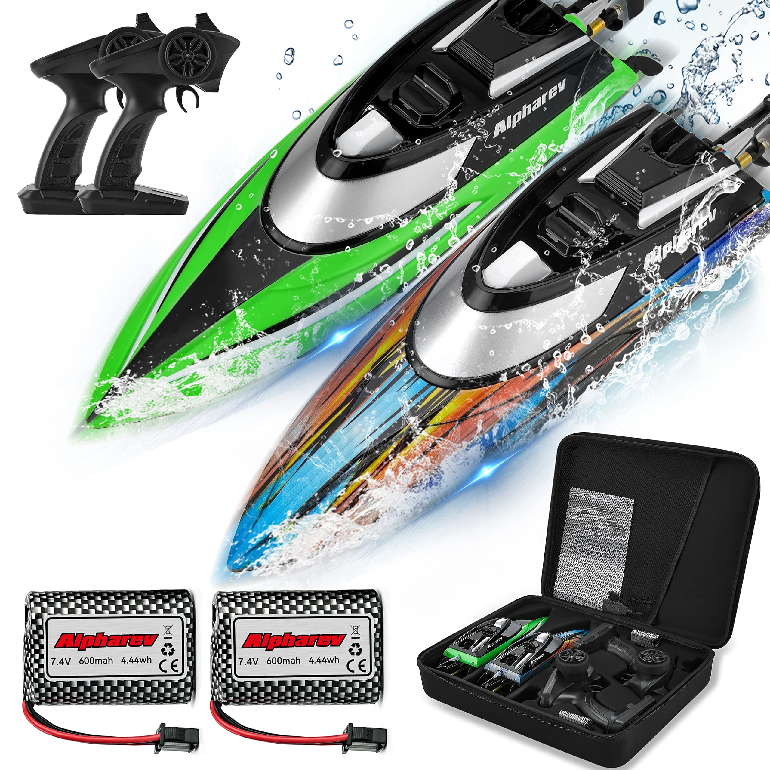 ALPHAREV RC Boat with Case R308MINI 2 Packs 20+ MPH Remote Control Boat for Pools and Lakes, 2.4 GHZ RC Boats for Adults and Kids