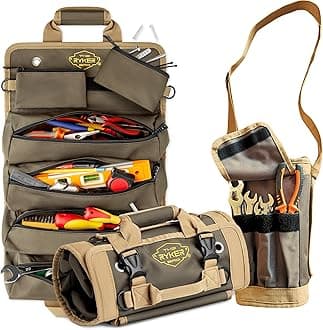 The Ryker Roll Up Tool Bag Organizer Gifts for him Heavy Duty Motorcycle Tool Roll Bag Organizer Portable Rollup Toolbag w/Accessible Pouches - Mens gifts for Dad, Mechanic & Electrician (AP-TR)