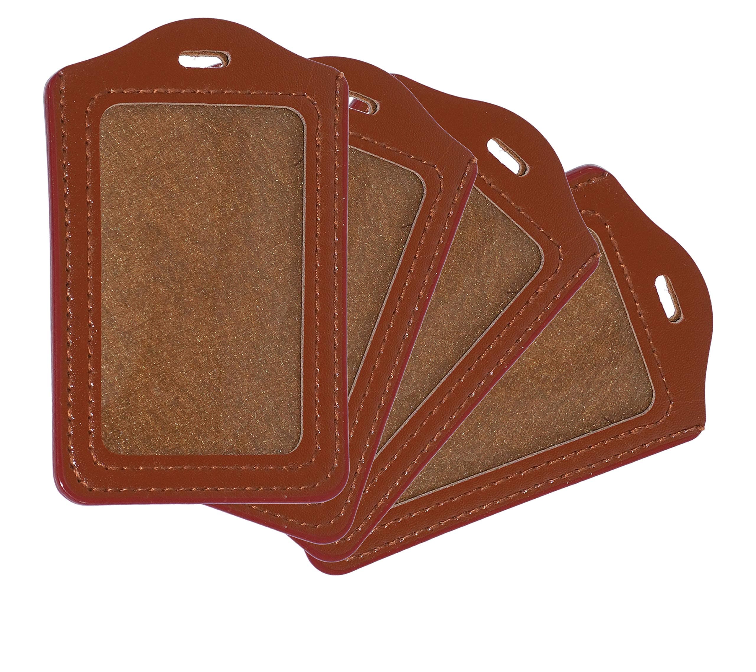 TULMAN 4 Pack PU Leather ID Badge Holder Vertical ID Card Holder – Brown – 11 x 7 cm