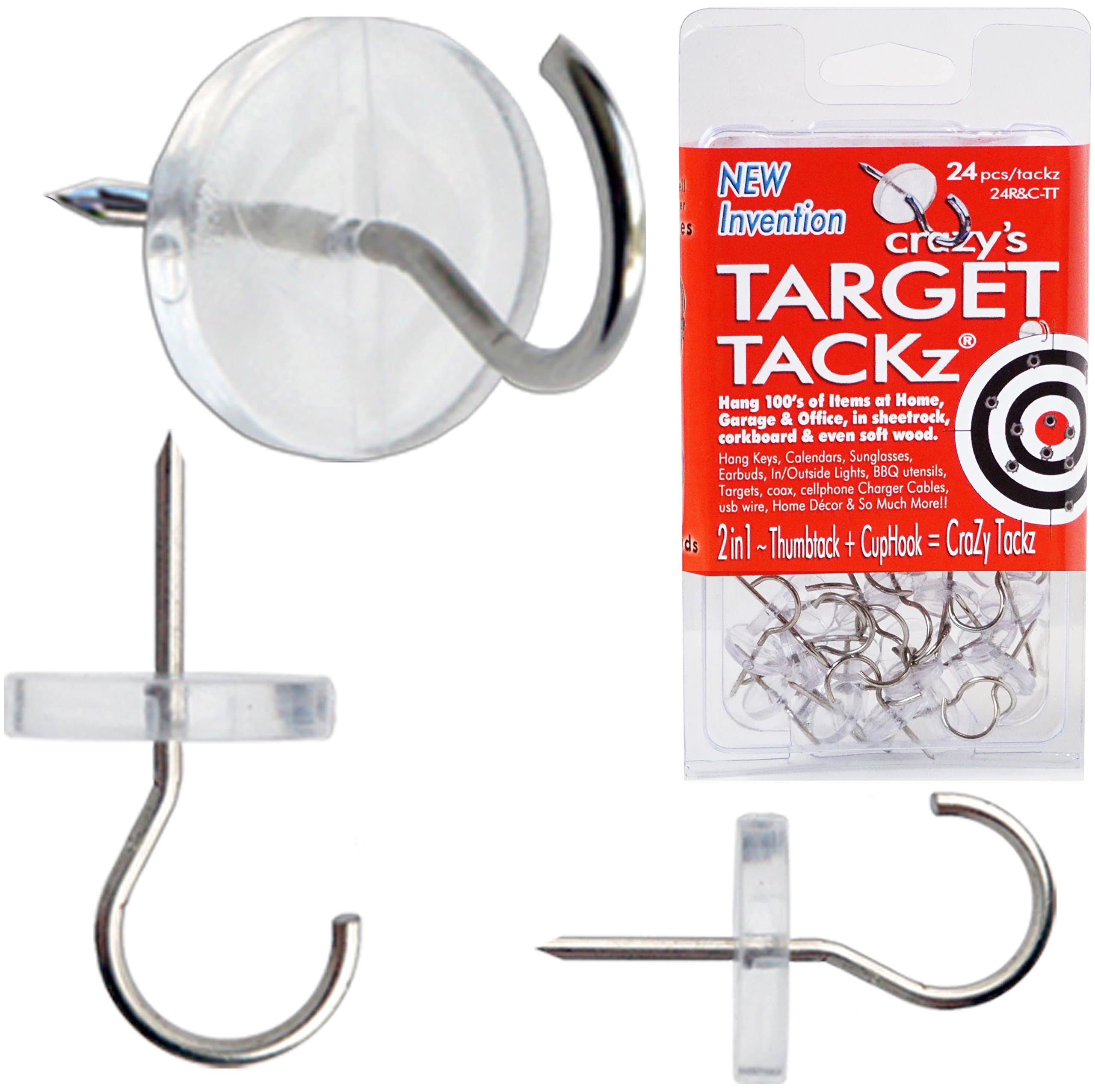 36 Target Tacks - Hang Shooting Targets Outdoor or Inside Range for Paper Silhouettes for Rifle, Pistol, BB or Pellet at Home or Garage! 2 in 1: Push pin + Thumb tack + Cup Hook. (36pc TargetTackz)