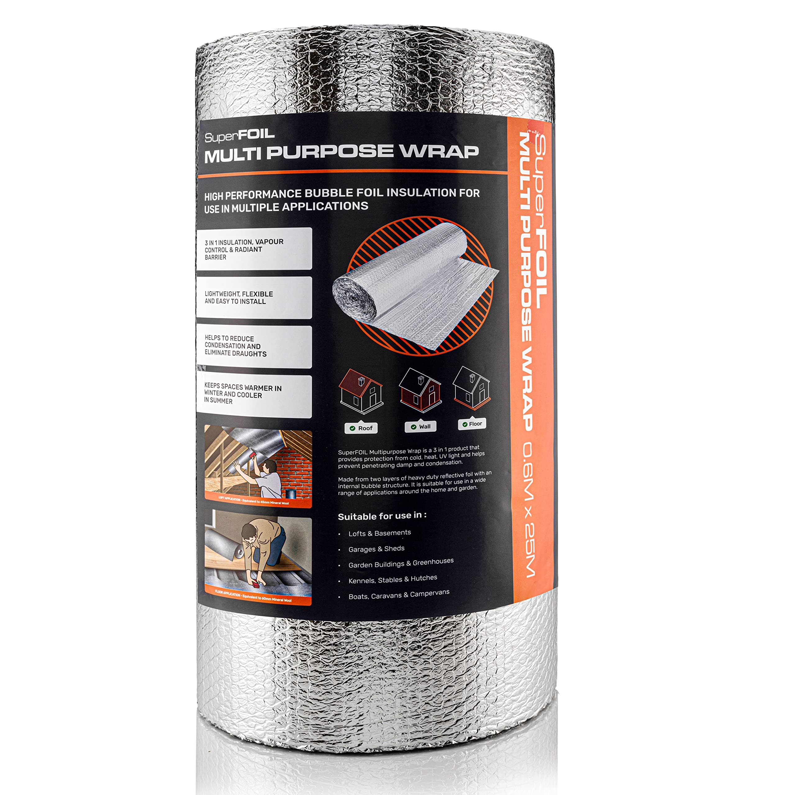 – Foil Insulation Roll - Energy Saving DIY Bubble Foil Sheet - 3-in-1 Sustainable Thermal Insulation Reflective Radiant Barrier & Vapour Barrier (Silver, 0.6m x 25m)
