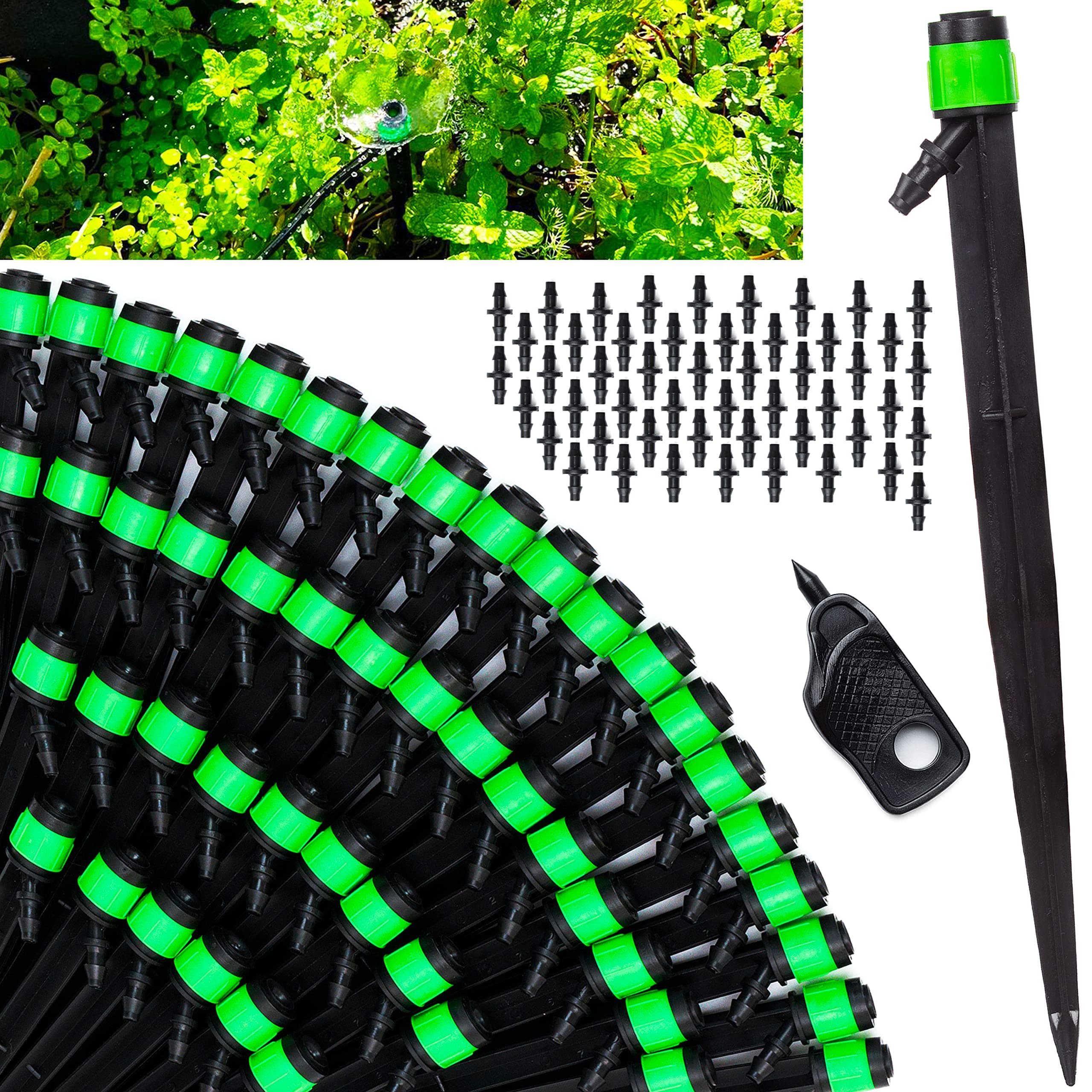 CARPATHEN Drip Irrigation Emitters Vortex - 50 pcs Drip Sprinkler Head for 1/4 inch Drip Irrigation Tubing, 360 Degree Adjustable Fan Sprayer for DIY Garden Irrigation System, Hydroponics, Flower Bed