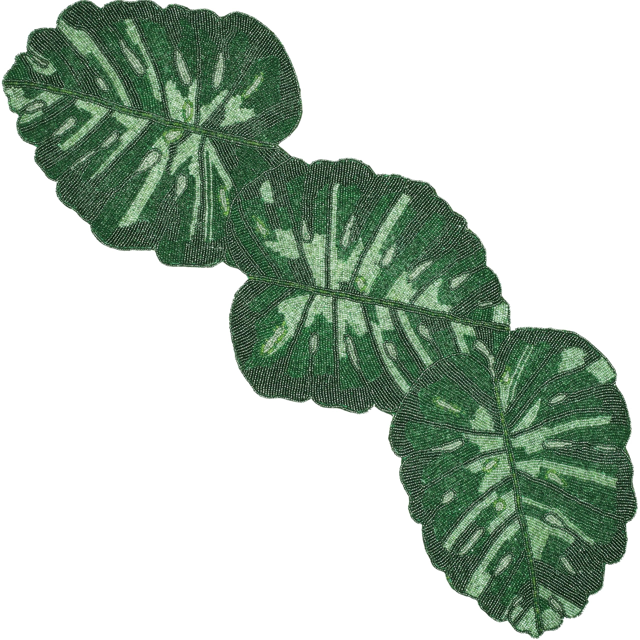 CLEENTABLE Luxury Glass Beaded Table Runner for Dining Table - 36x13 Inches Leaf Design Glitz Table Runner with Polyester Back for Tabletop, Wedding, Thanksgiving, Easter Party Decoration (Green)