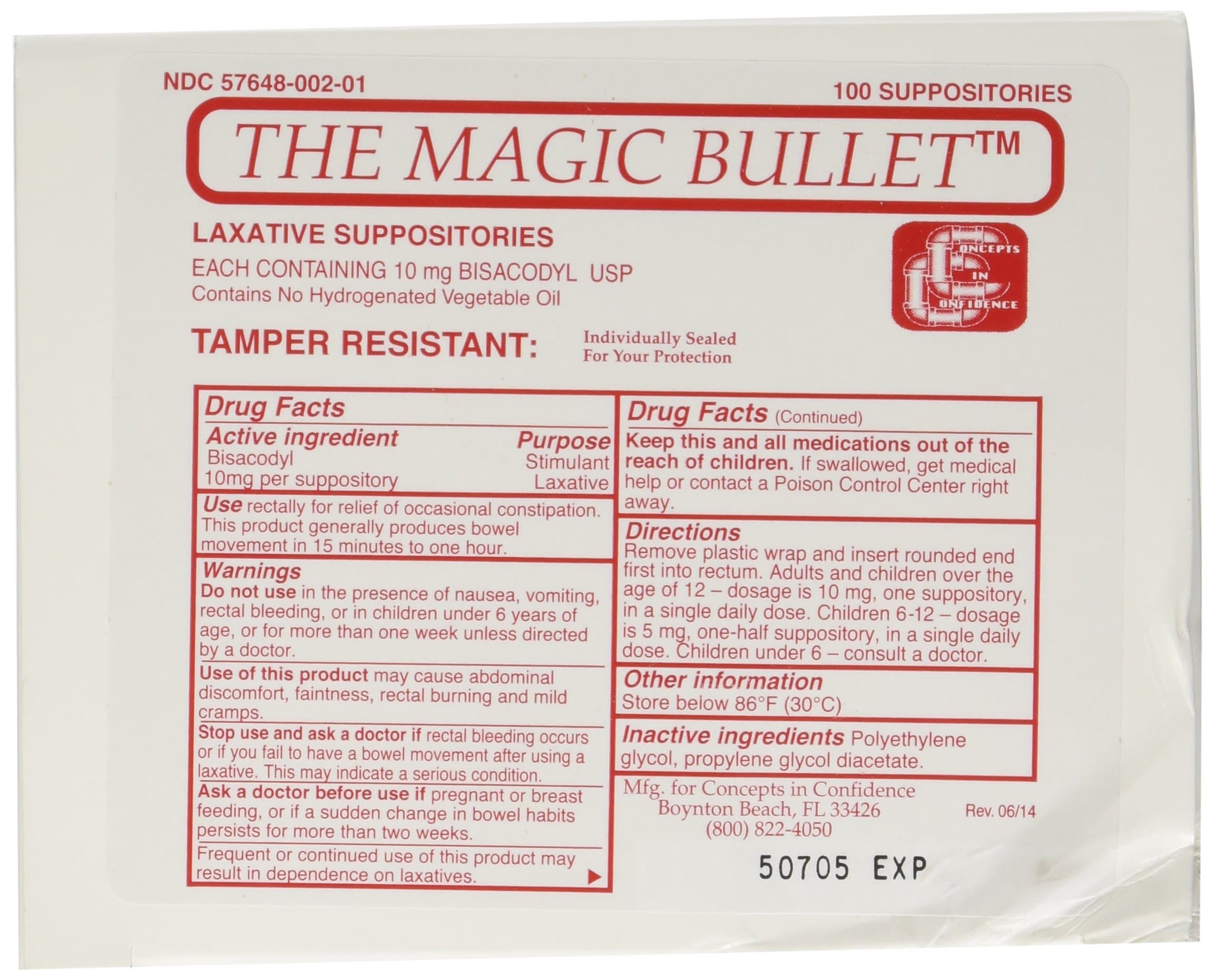 Magic Bullet Suppository Part No. CCMB100 MMED-CICCCMB100 Box