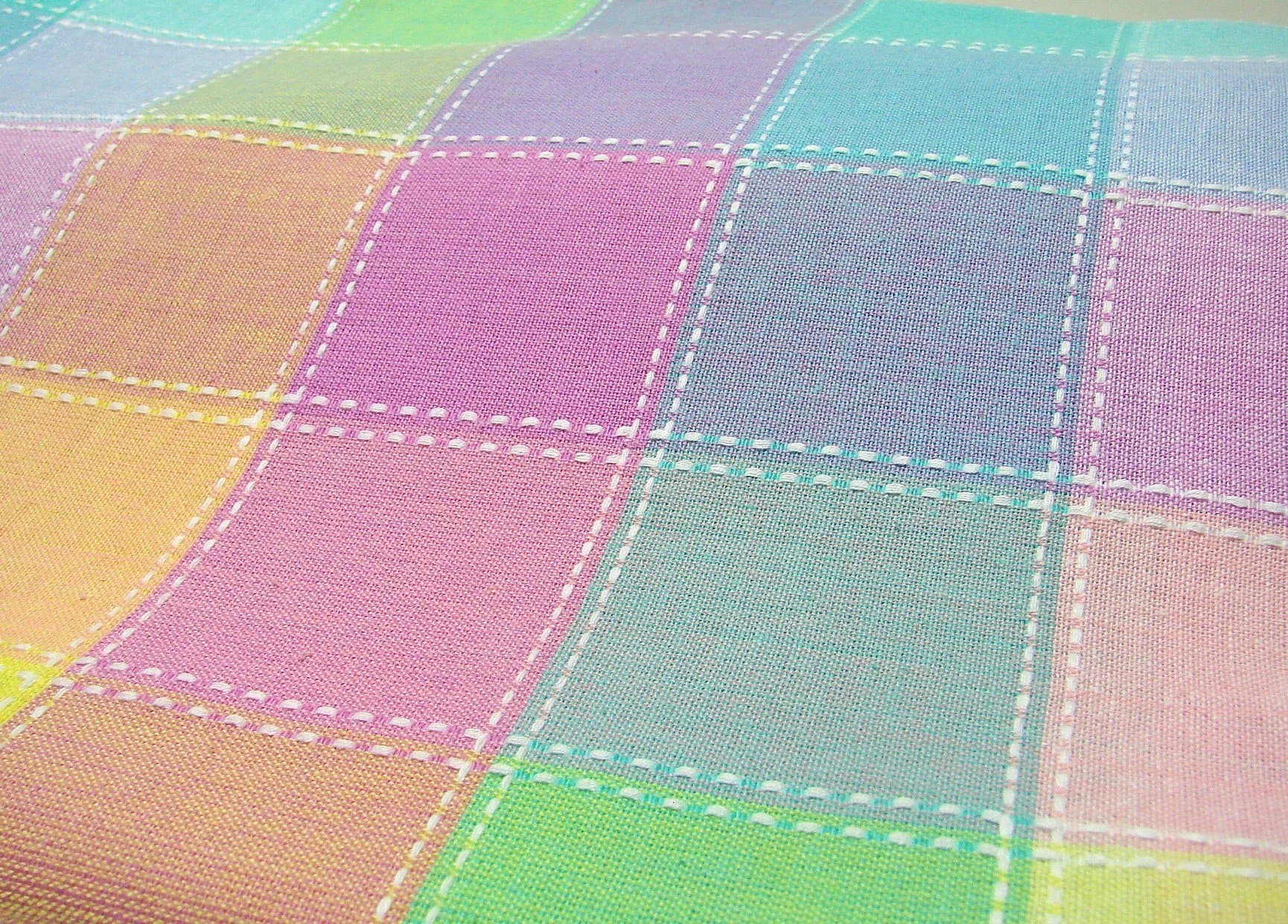 ec-ne84 Easter Tartan 84 X 60 Tablecloth Spring Pastel Plaid White Top Stitch